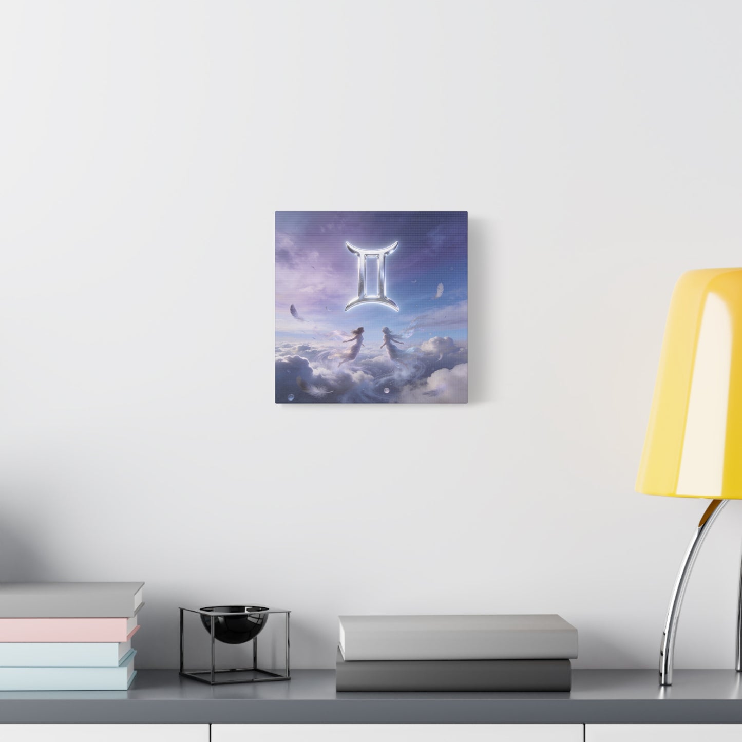 Gemini Zodiac Canvas Art Print - Glowing Twin Symbol, Ethereal Sky Illustration - Dreamy Celestial Typography Style - Cotton Canvas Decor For Bedroom, Living Space, Meditation Room - Office Wall Art