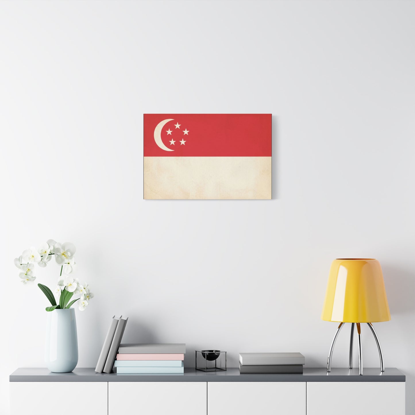 Singapore Flag Canvas Wall Art - Vintage Crescent And Five Stars National Print - Red And White Heritage Decor - Living Room Wall Decor, Office Art - Bedroom Home Decoration - Bedroom Home Decoration