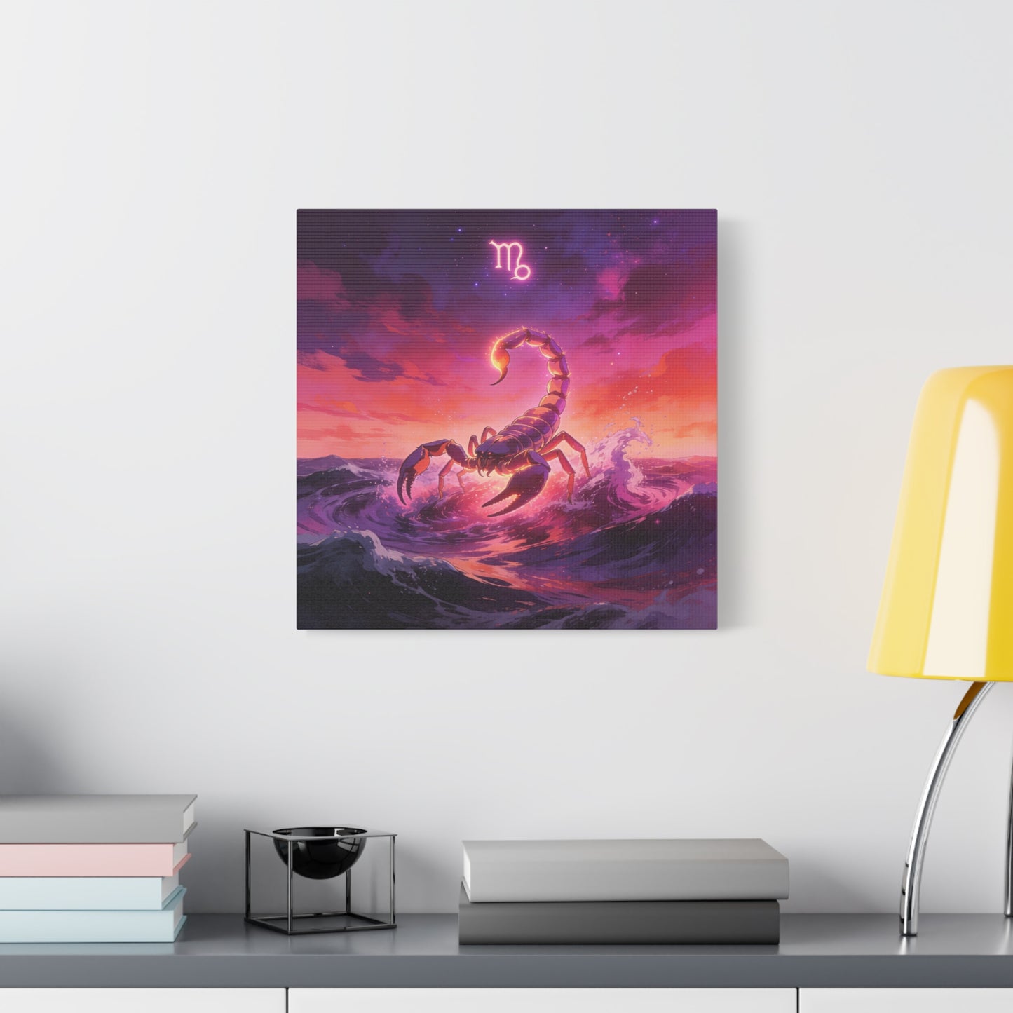Scorpio Zodiac Canvas Wall Art - Glowing Scorpion Ocean Illustration, Celestial Astrology Print - Matte Cotton Canvas - Modern Fantasy Style - Bedroom Wall Decor, Home Office Accent - Ready to Hang