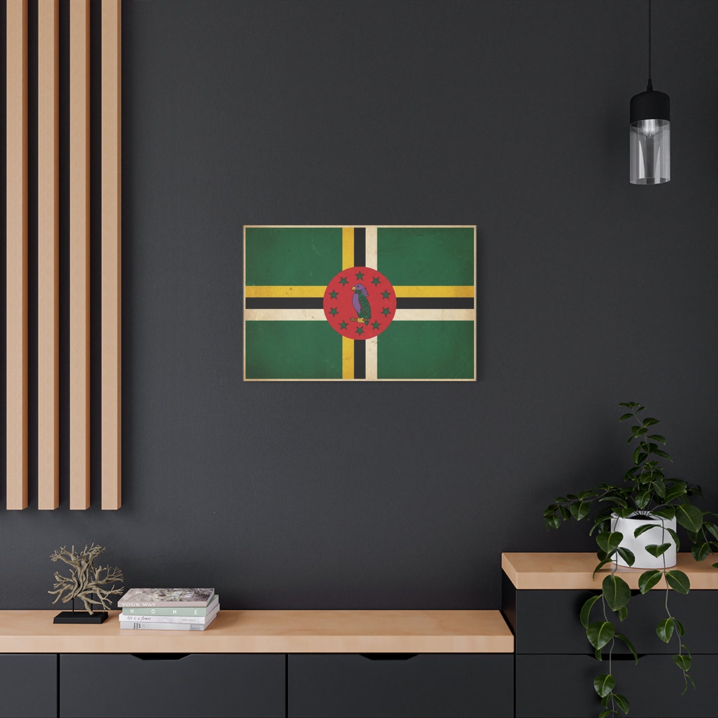 Dominica Flag Canvas Wall Art - Vintage Caribbean Nation Print, Distressed Green Red Sisserou Parrot Design - Traditional Island Decor - Living Room Wall Decor, Office Art - Bedroom Home Decoration