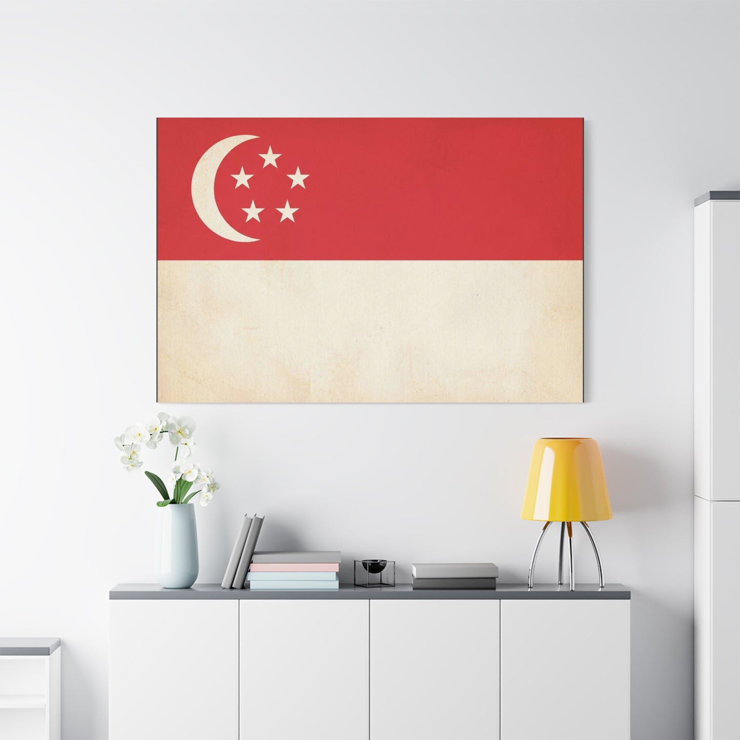 Singapore Flag Canvas Wall Art - Vintage Crescent And Five Stars National Print - Red And White Heritage Decor - Living Room Wall Decor, Office Art - Bedroom Home Decoration - Bedroom Home Decoration