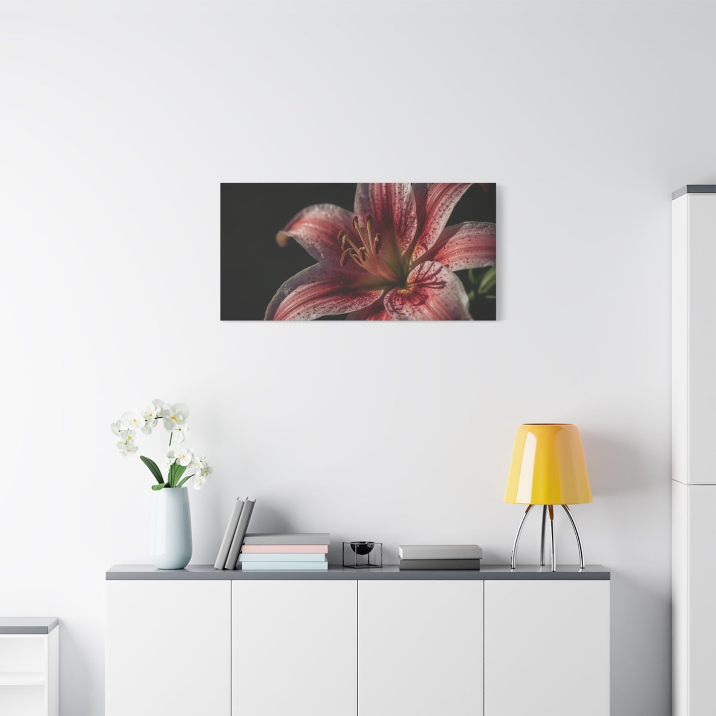 Pink Stargazer Lily Canvas Wall Art - Floral Macro Art Print, Dark Botanical Canvas Print - Matte Cotton Decor, Contemporary Style - Bedroom Wall Accent, Living Room Decoration - Ready to Hang