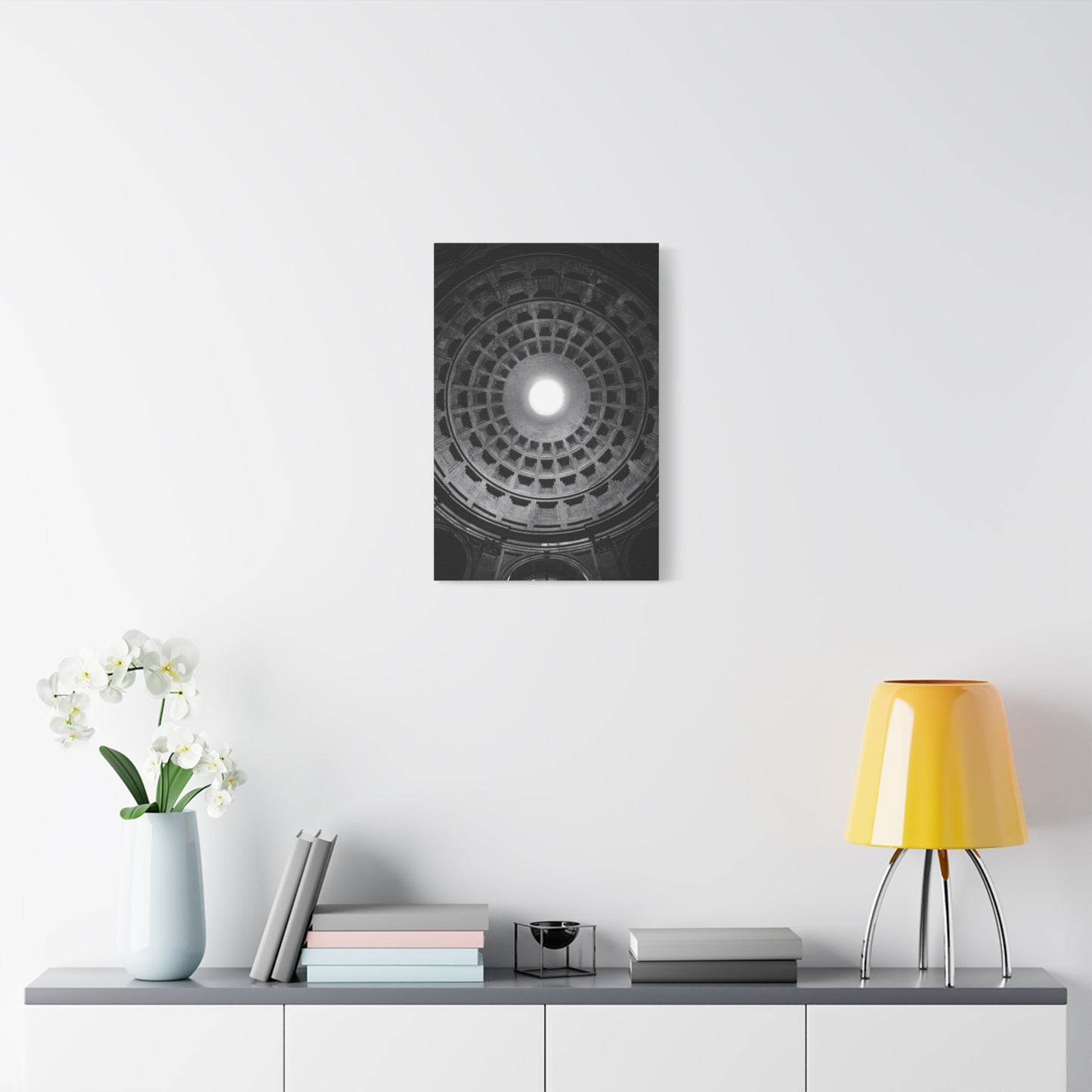 Pantheon Dome Canvas Wall Decor - Black And White Architectural Oculus Art Print - Modern Monochrome Cotton Print - Contemporary Living Room Accent, Bedroom Decoration, Office Interior