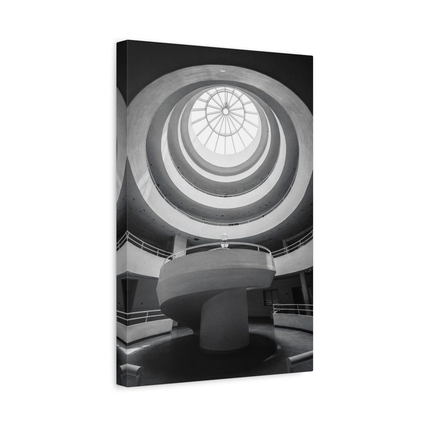 Black And White Spiral Rotunda Canvas Wall Art - Architectural Art Print, Modern Minimalist Interior Decor - Matte Cotton Artwork - Living Room Office Wall Decor - Bedroom Home Decoration