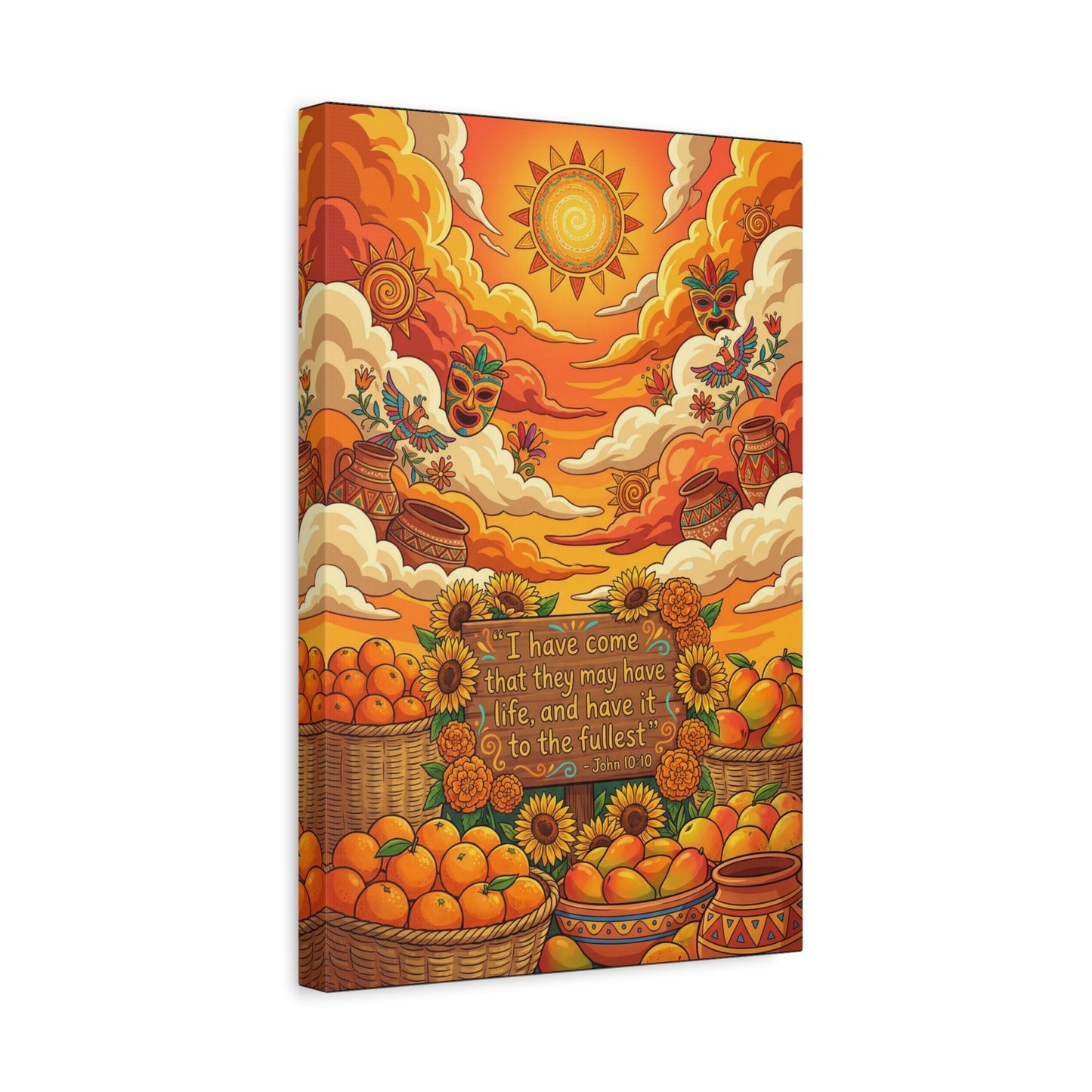 "I Have Come That They May Have Life, And Have It To The Fullest" Canvas Wall Art - John 10:10 Scripture Print, Sunflower Citrus Harvest Decor - Ready to Hang - Living Room Wall Decor - HP Latex Print