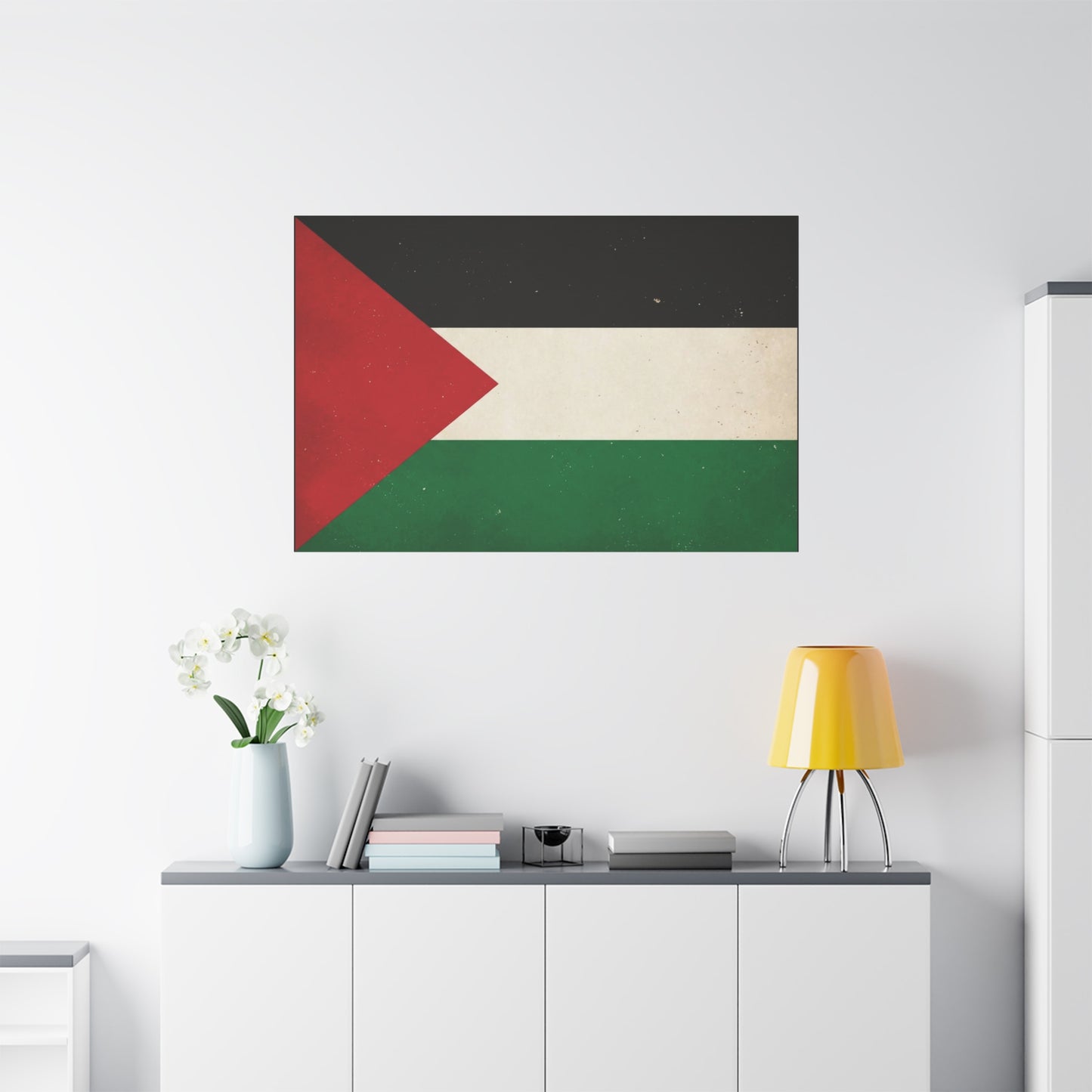 Palestine Flag Canvas Wall Art - Vintage Palestinian Flag Print, Patriotic Red Black White Green Design - Minimalist Cultural Decor - Living Room Bedroom Office Wall Decor - Bedroom Home Decoration