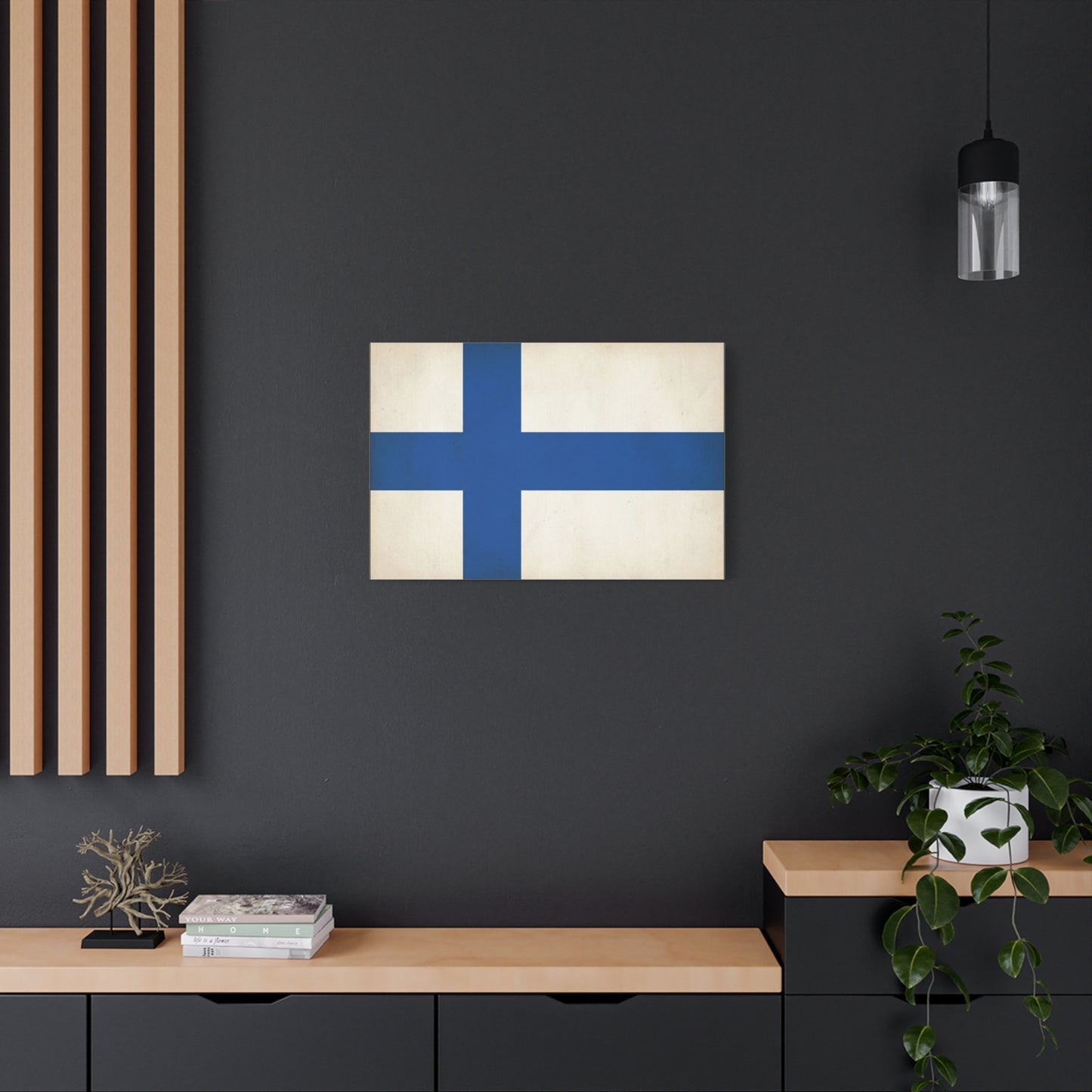 Finland Flag Canvas Wall Art - Blue Nordic Cross Finnish Country Print - Vintage Minimalist Patriotic Decor - Living Room Wall Decor, Bedroom Home Decoration, Office Art - Bedroom Home Decoration
