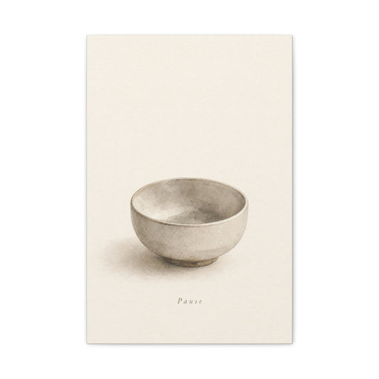 "Pause" Minimalist Bowl Canvas Wall Art - Neutral Still Life Print, Japandi Zen Style, Contemporary Home Decor For Bedroom, Living Room, Meditation Space, Calm Interior Accent - Living Room Wall Decor