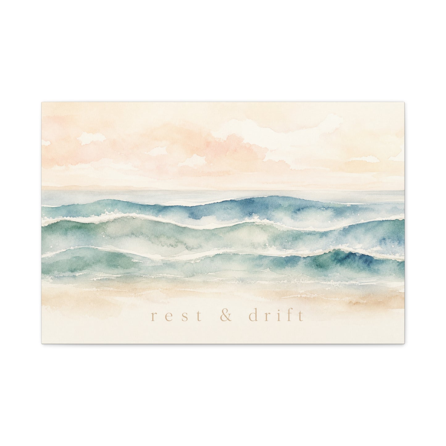 "Rest & Drift" Coastal Ocean Waves Canvas Wall Art - Watercolor Seascape Beach Decor - Serene Pastel Blue And Peach - Bedroom Home Decoration, Living Room Accent, Jellyfish Room Decor - Ready to Hang