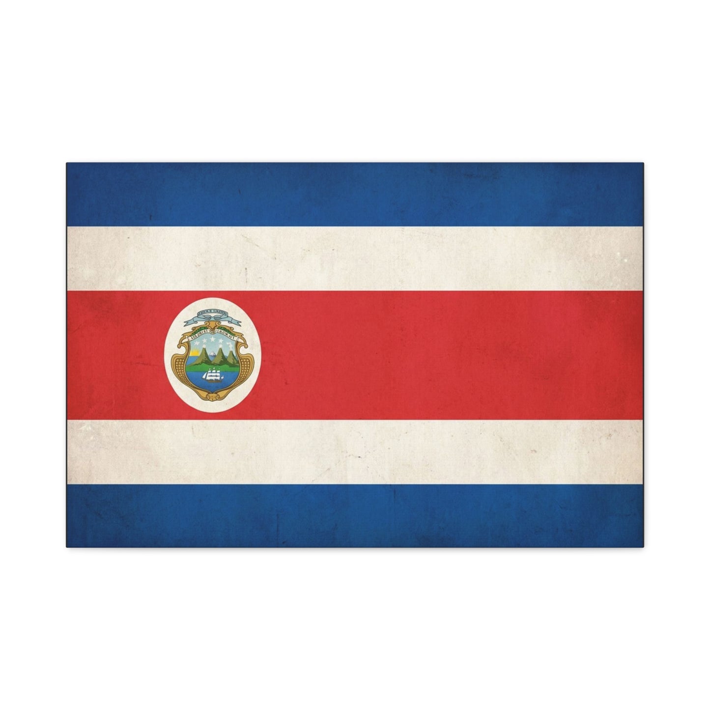 Costa Rica Flag Canvas Wall Art - Vintage National Banner With Coat Of Arms - Patriotic Red White Blue Print - Cultural Heritage Decor For Living Room, Office, Dorm Wall Display - Ready to Hang