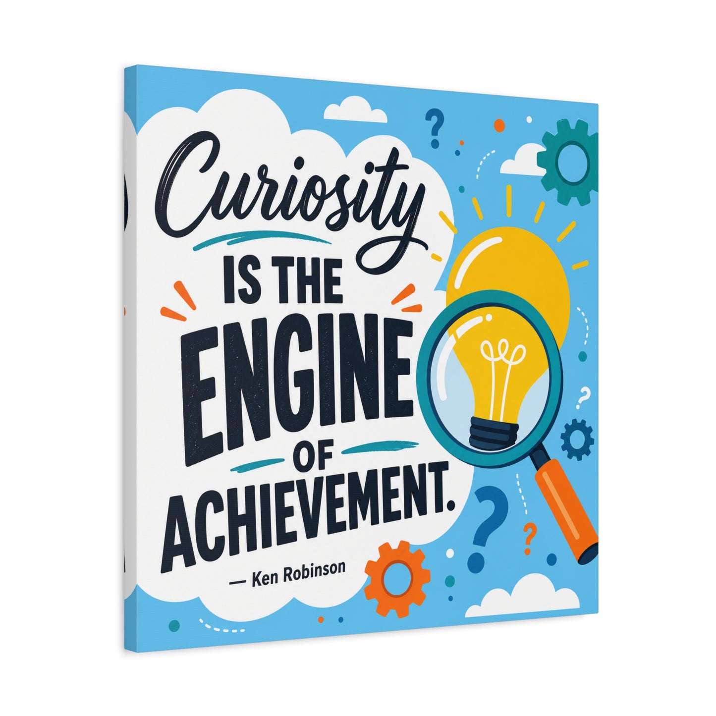 "Curiosity Is The Engine Of Achievement." Quote Canvas Wall Art - Classroom Inspirational Decor, Light Bulb Learning Poster, Teacher Office Wall Hanging, Kids Study Room Decoration - Ready to Hang