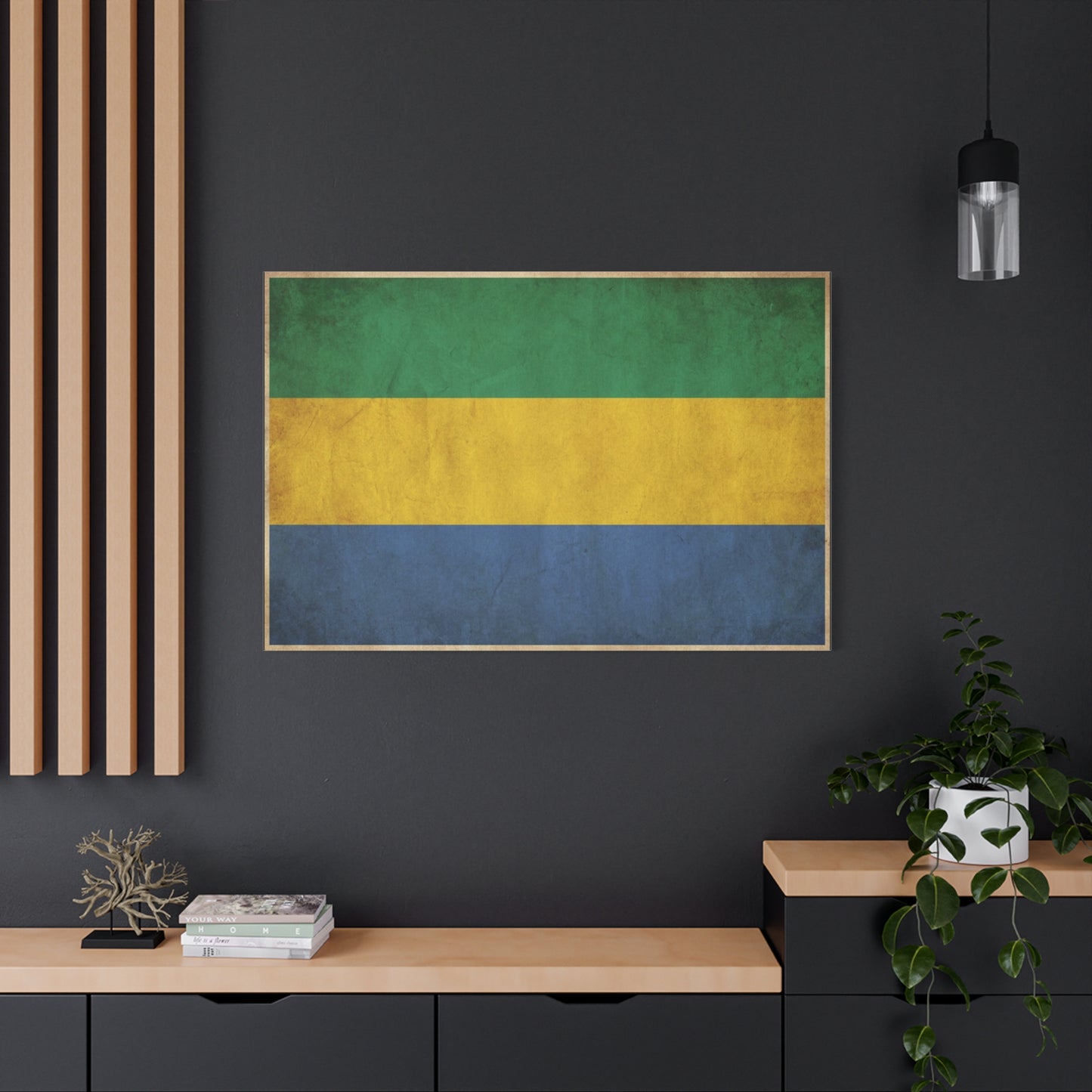 Gabon Flag Canvas Wall Art - Vintage Green Yellow Blue Country Print - Rustic Textured National Pride Decor - Living Room Wall Decor, Bedroom Home Decoration, Dorm Accent - Bedroom Home Decoration
