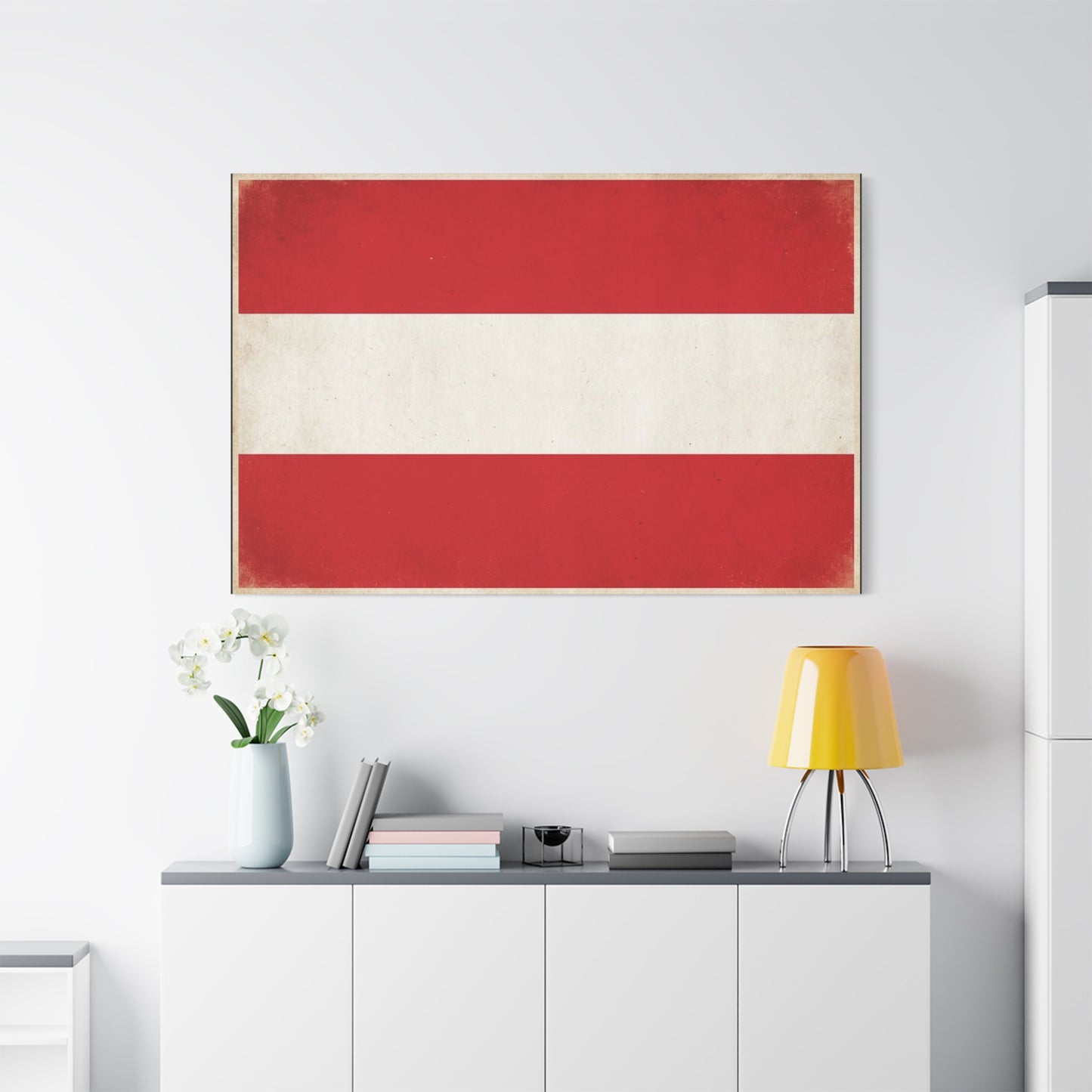 Austria Flag Canvas Wall Art - Vintage Red White Horizontal Banner Print - Patriotic Minimalist Decor - Living Room Home Decoration, Office Accent - Living Room Wall Decor - Bedroom Home Decoration