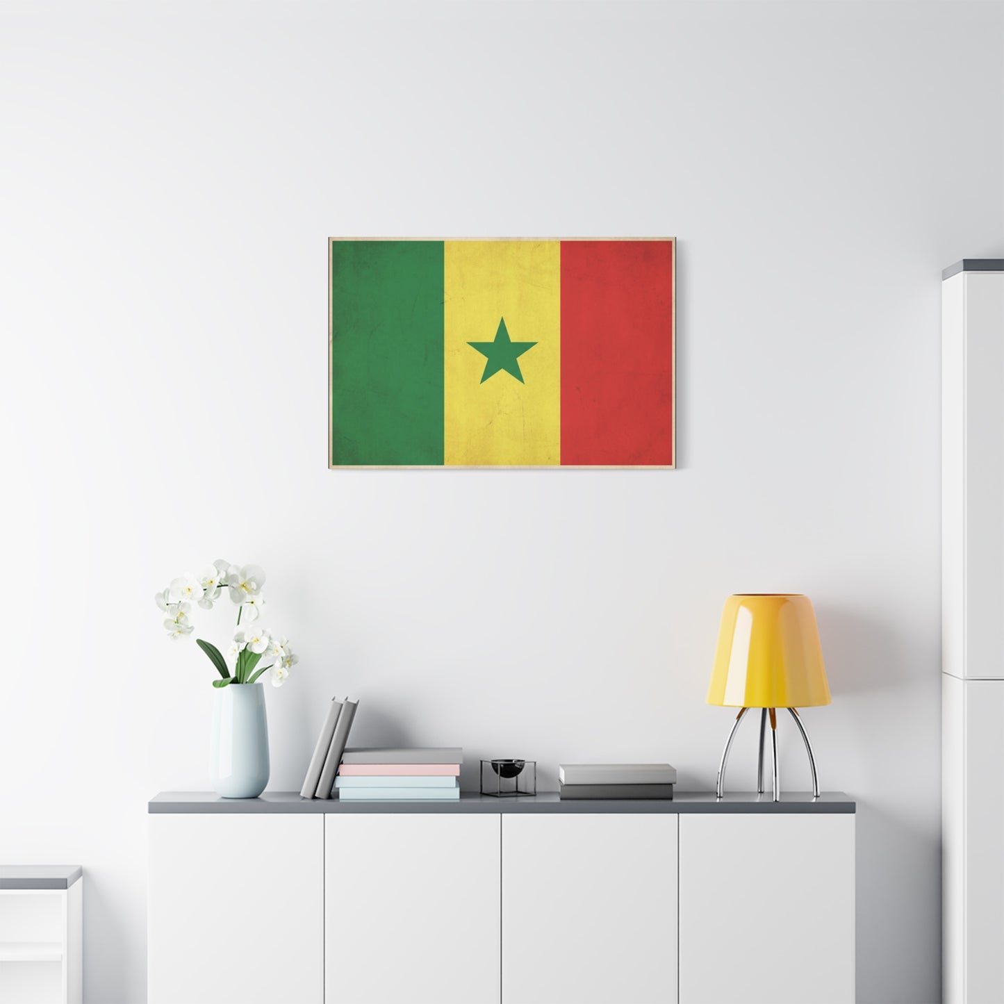 Senegal Flag Canvas Wall Art - Vintage National Pride Decor, Green Yellow Red Star Print - Cultural Heritage Style, Living Room Wall Decor, Bedroom Home Decoration - Ready to Hang - Ready to Hang