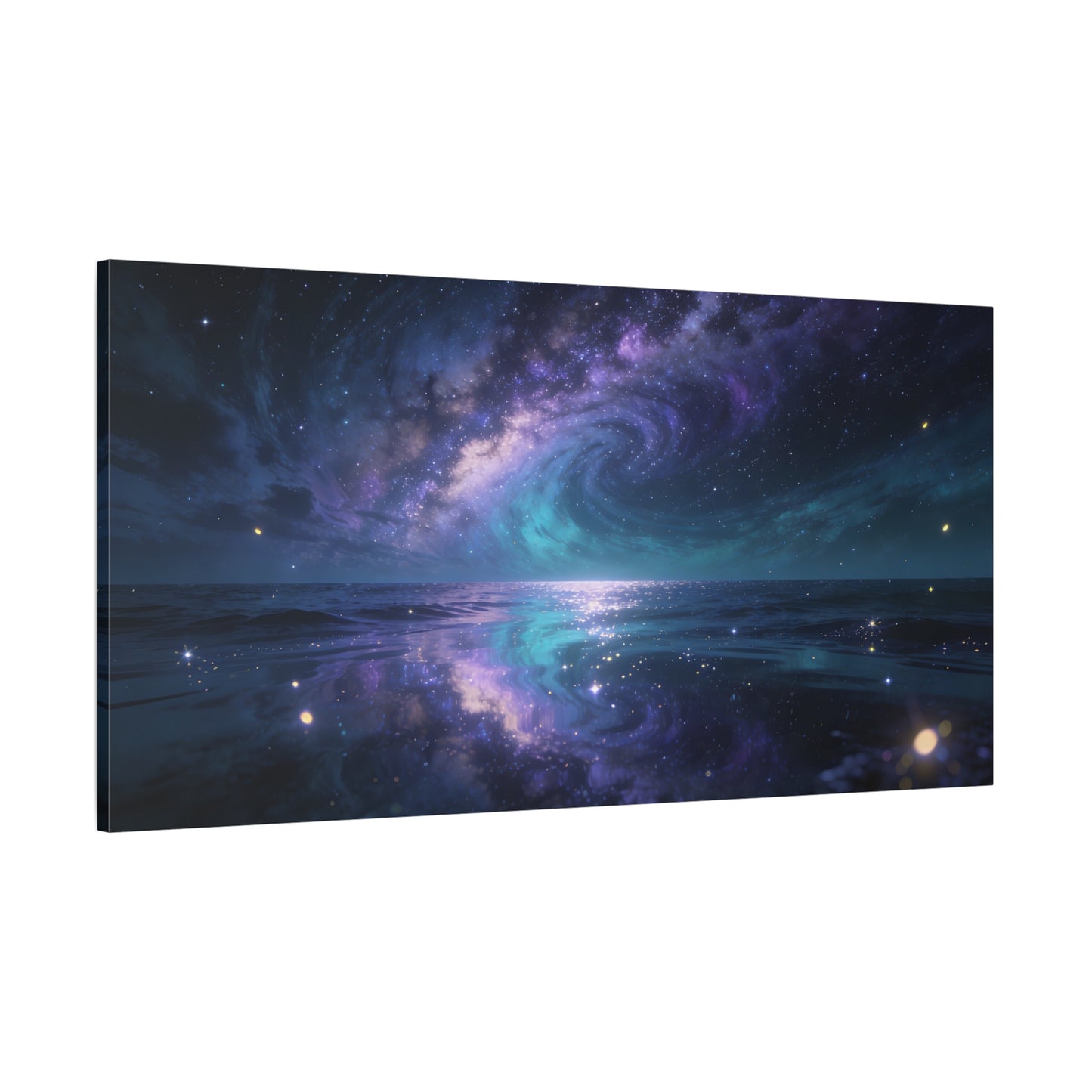 Galaxy Ocean Canvas Wall Art - Swirling Milky Way Night Seascape, Celestial Horizon Reflection - Matte Cotton Art Print - Contemporary Space Decor For Living Room Bedroom Office - Ready to Hang