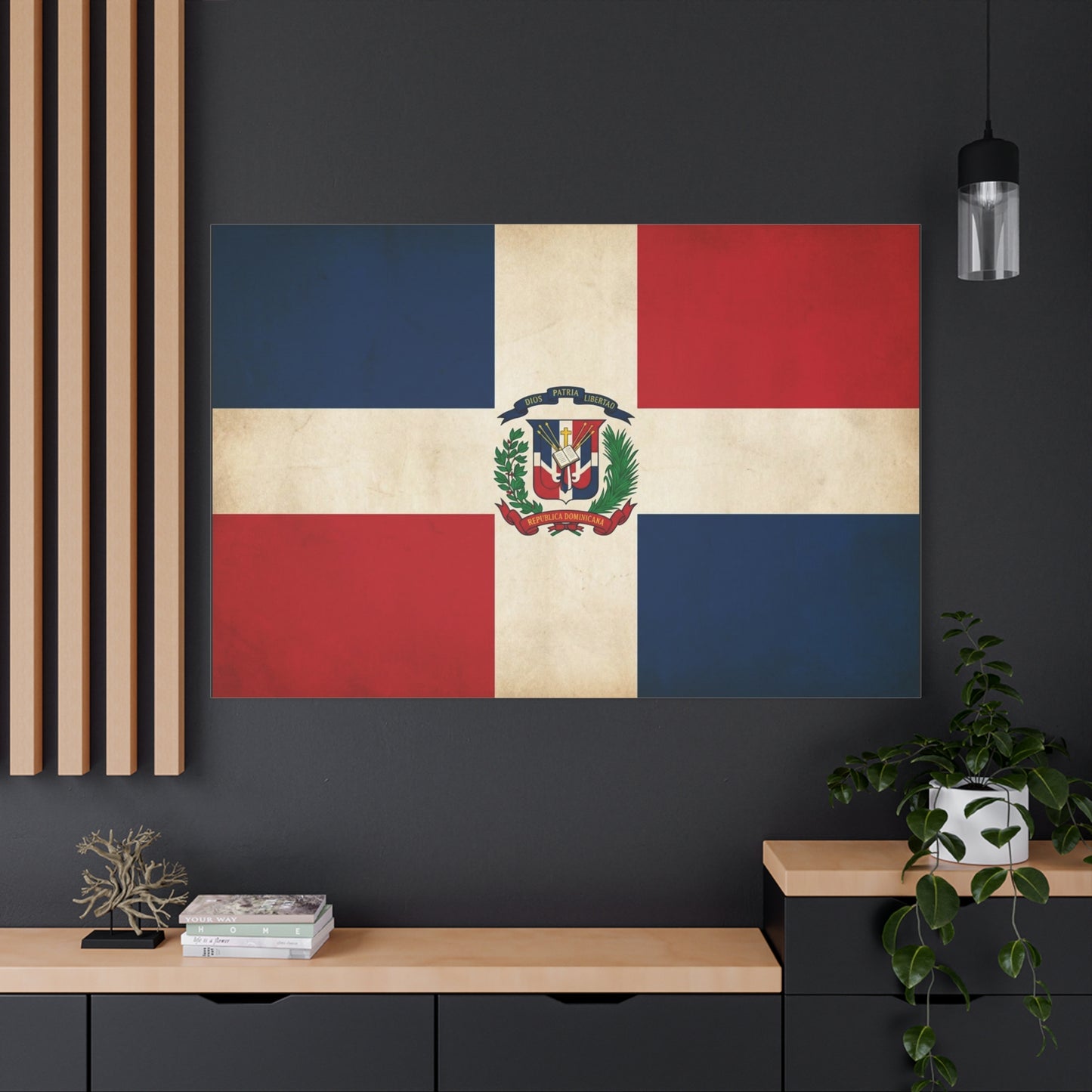 Dominican Republic Flag Canvas Wall Art - Dios Patria Libertad, Republica Dominicana - Vintage Patriotic Print - Heritage Decor For Living Room, Office, Dorm Wall Display - Bedroom Home Decoration