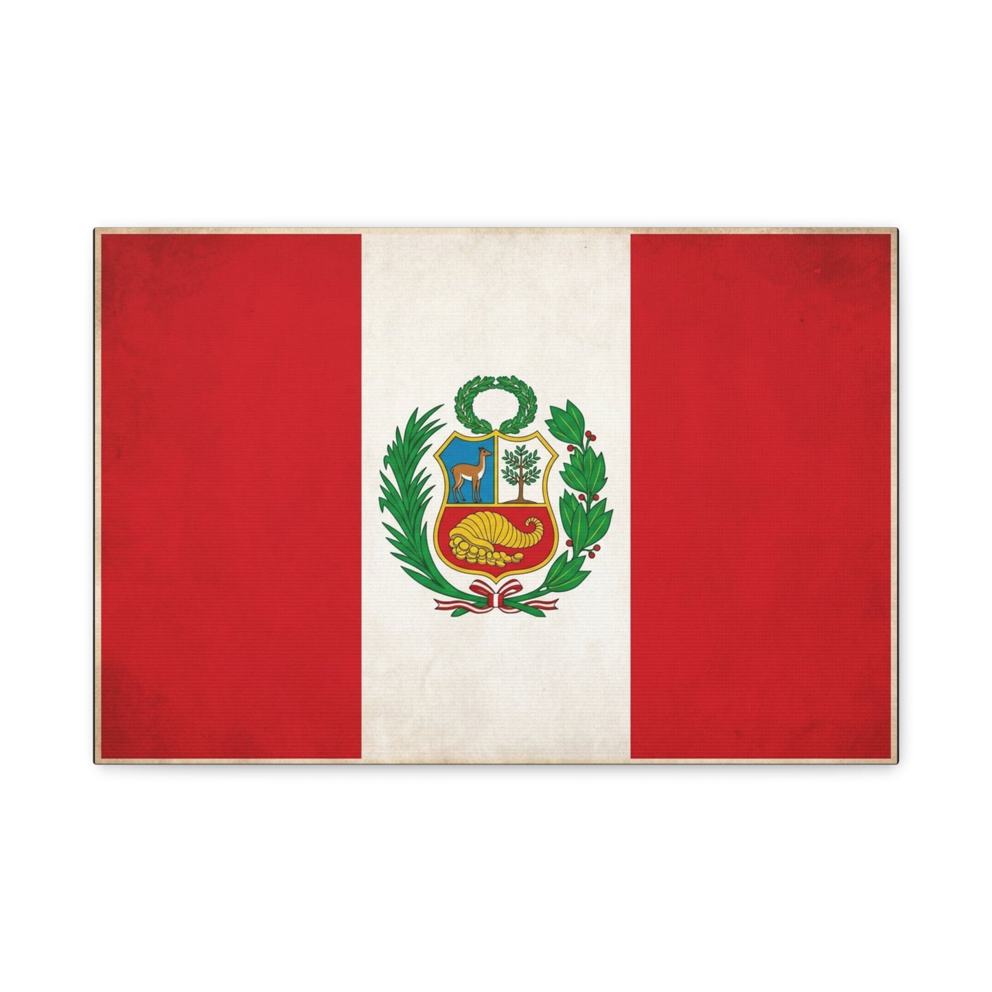 Peru Flag Canvas Wall Art - Vintage Peruvian Coat Of Arms Print, Red White Banner Decor - Traditional Patriotic Style - Living Room Home Decoration - Living Room Wall Decor - Bedroom Home Decoration
