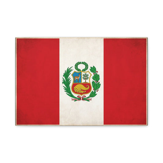 Peru Flag Canvas Wall Art - Vintage Peruvian Coat Of Arms Print, Red White Banner Decor - Traditional Patriotic Style - Living Room Home Decoration - Living Room Wall Decor - Bedroom Home Decoration