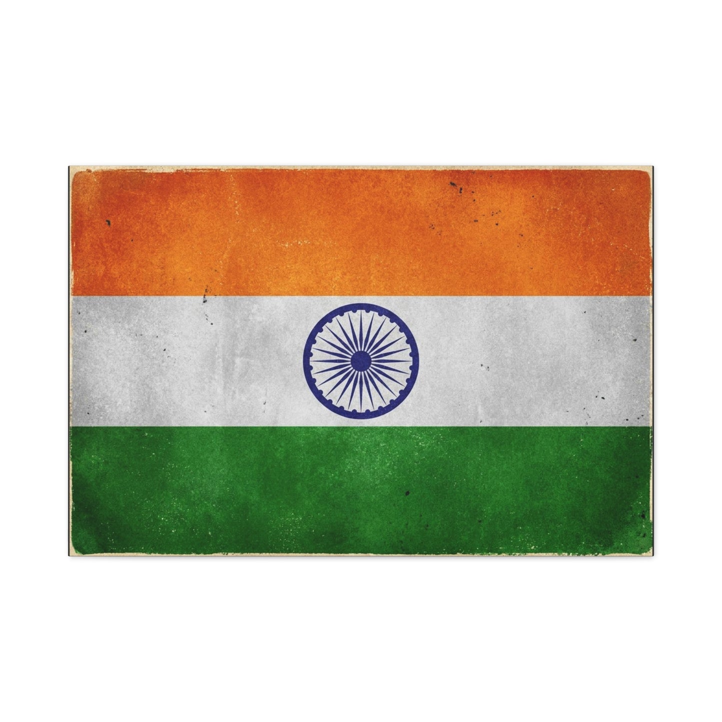 India Flag Canvas Wall Art - Vintage Tricolor Ashoka Chakra Print, Patriotic Textured Artwork - Distressed Saffron White Green Design - Living Room Decor, Office Wall Accent - Bedroom Home Decoration