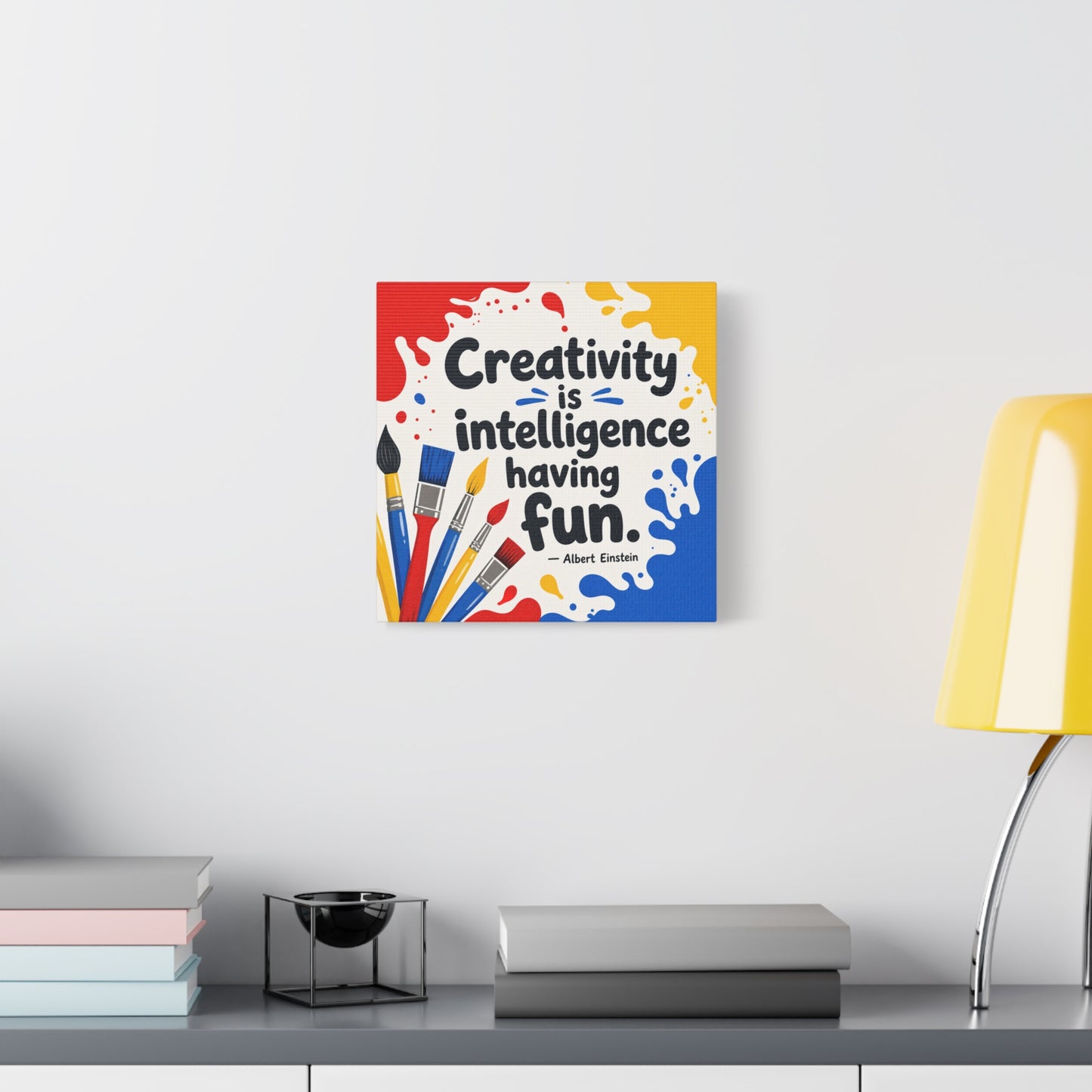 "Creativity Is Intelligence Having Fun." Albert Einstein Canvas Wall Art - Colorful Quote Print, Classroom Decor, Teacher Office Wall Hanging, Kids Playroom Home Decoration - Bedroom Home Decoration