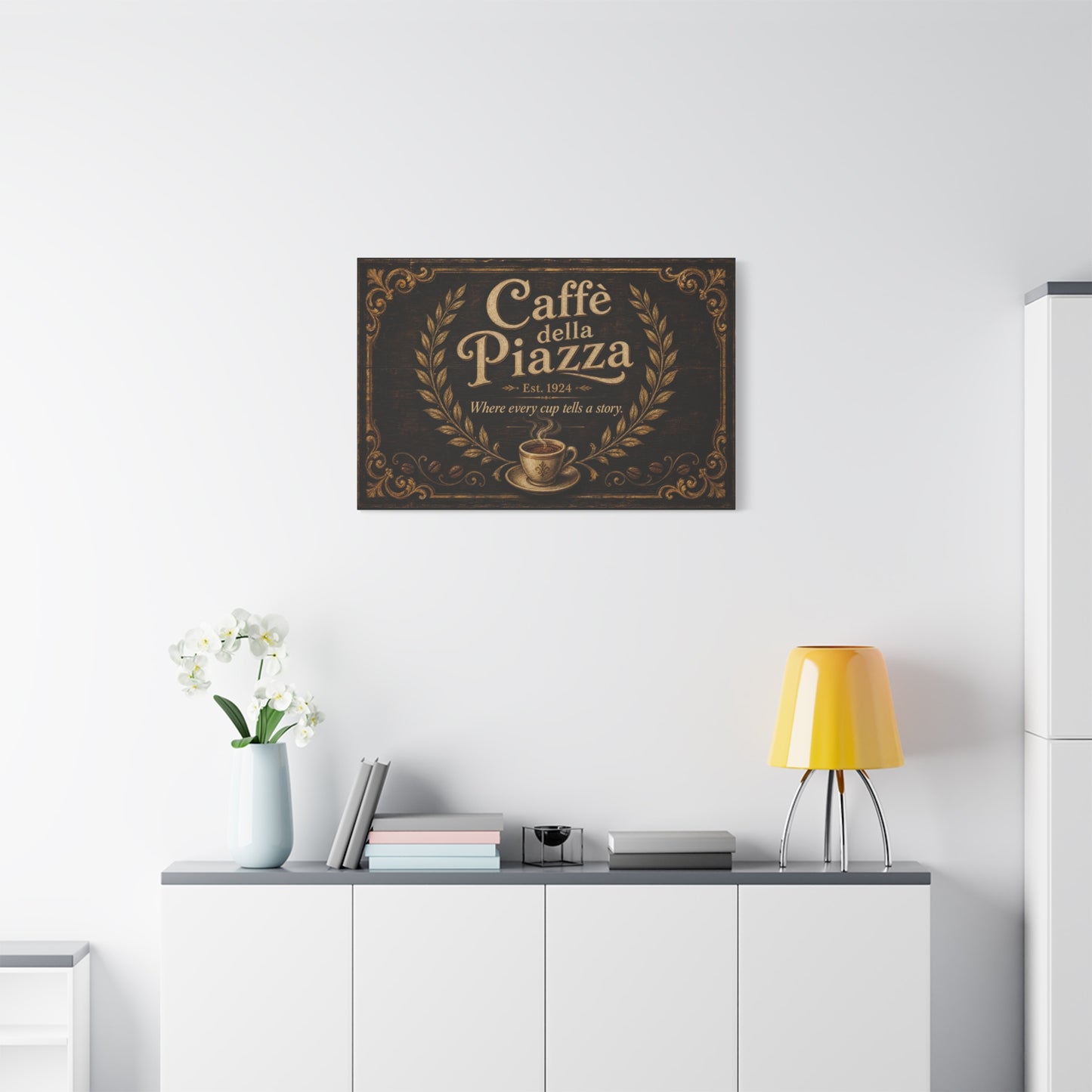 "Caffè della Piazza" Coffee Canvas Wall Art - Vintage Italian Cafe Sign, Rustic Typography Decor - Matte Cotton Print, Coffee Bar Artwork - Ready to Hang - Cafe Wall Art - Bistro Decor