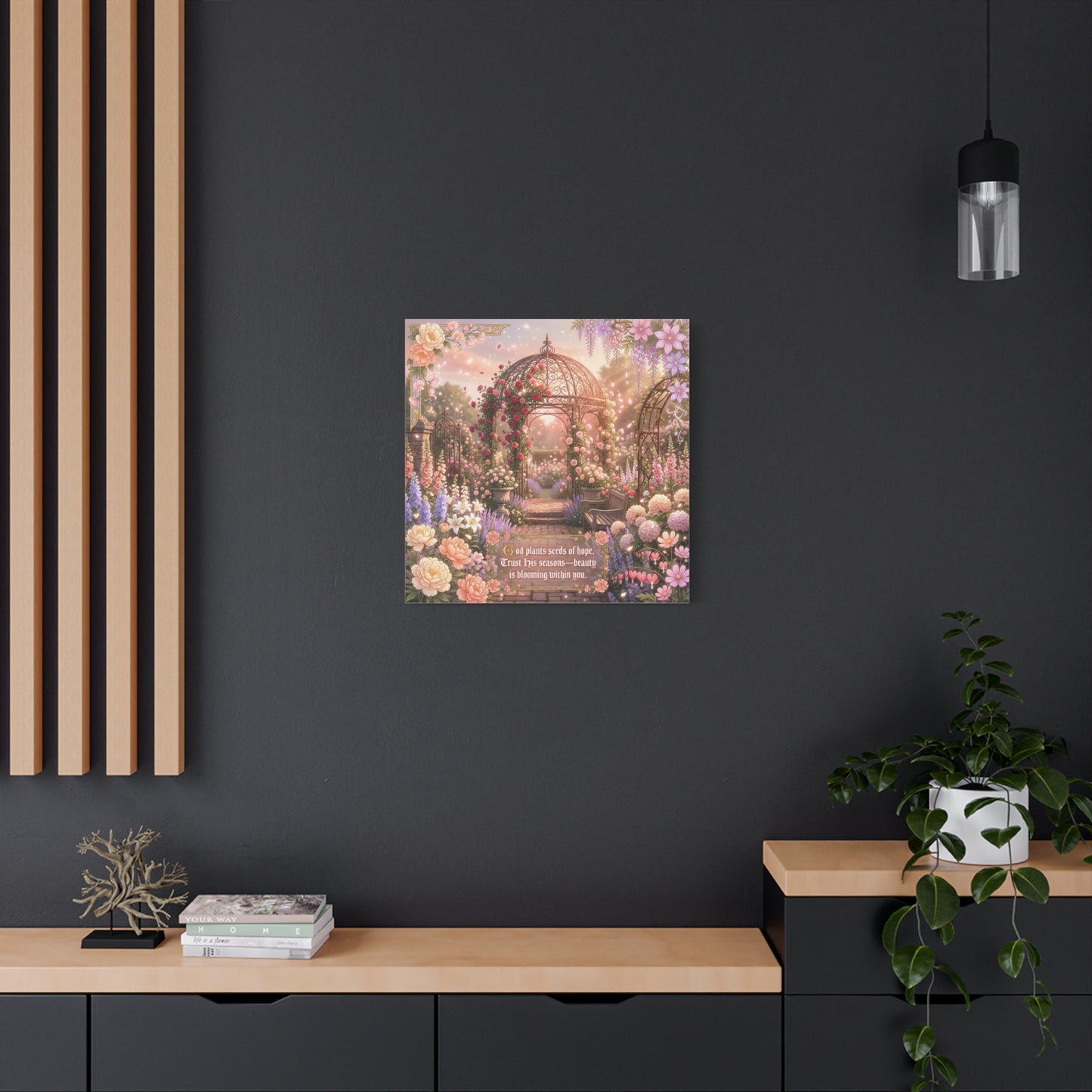 "God Plants Seeds Of Hope" Floral Garden Canvas Wall Art - Romantic Rose Gazebo Scripture Quote Print - Matte Botanical Cottagecore Decor - Bedroom Living Room Home Decoration - Living Room Wall Decor
