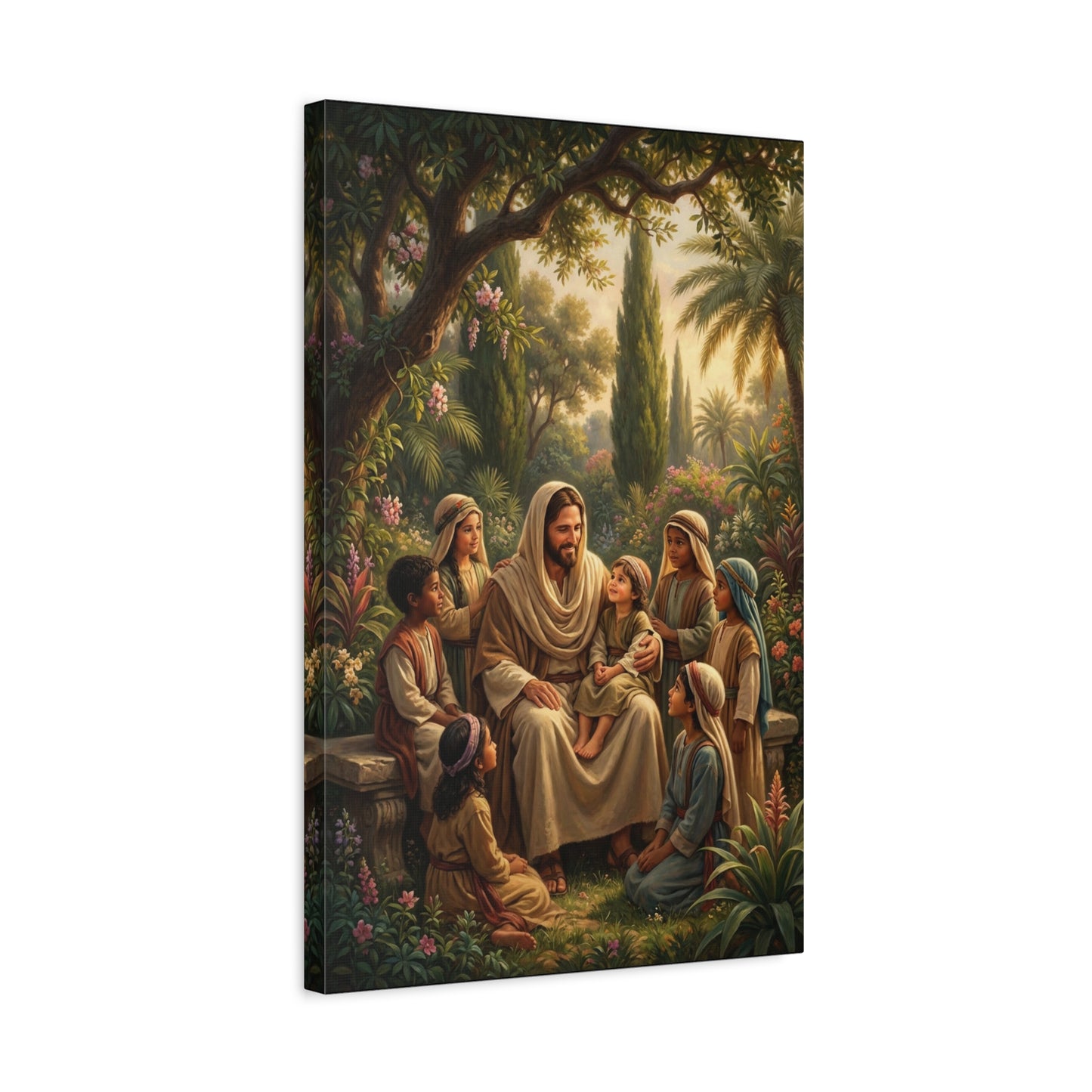 Jesus Christ With Children Canvas Wall Art - Biblical Garden Scene, Christian Home Decor - Traditional Religious Print, Living Room Wall Decor, Bedroom Home Decoration - Modern Farmhouse Style