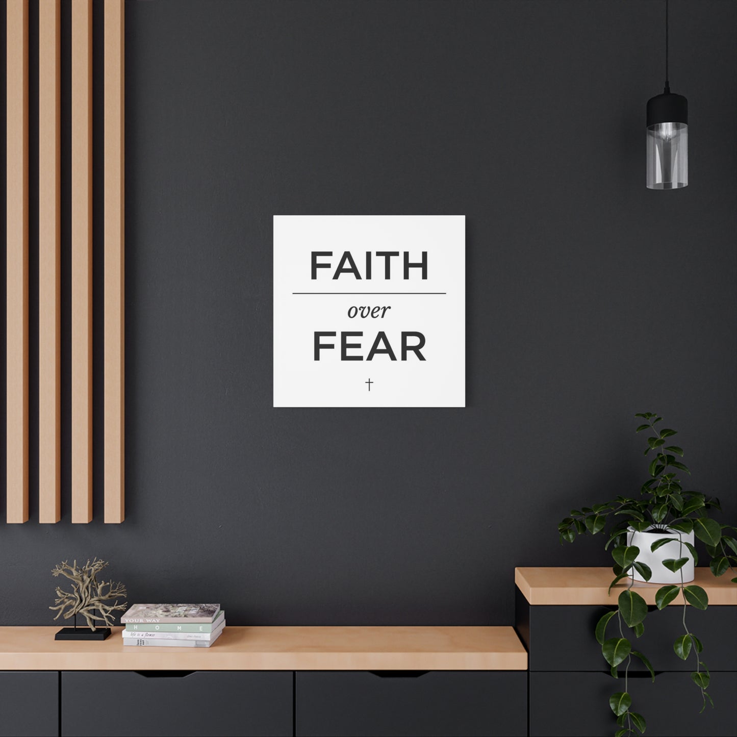 "Faith Over Fear" Christian Canvas Wall Art - Minimalist Bible Verse Cross Print, Black And White Typography Decor - Modern Farmhouse Style - Living Room Bedroom Office Wall Decor