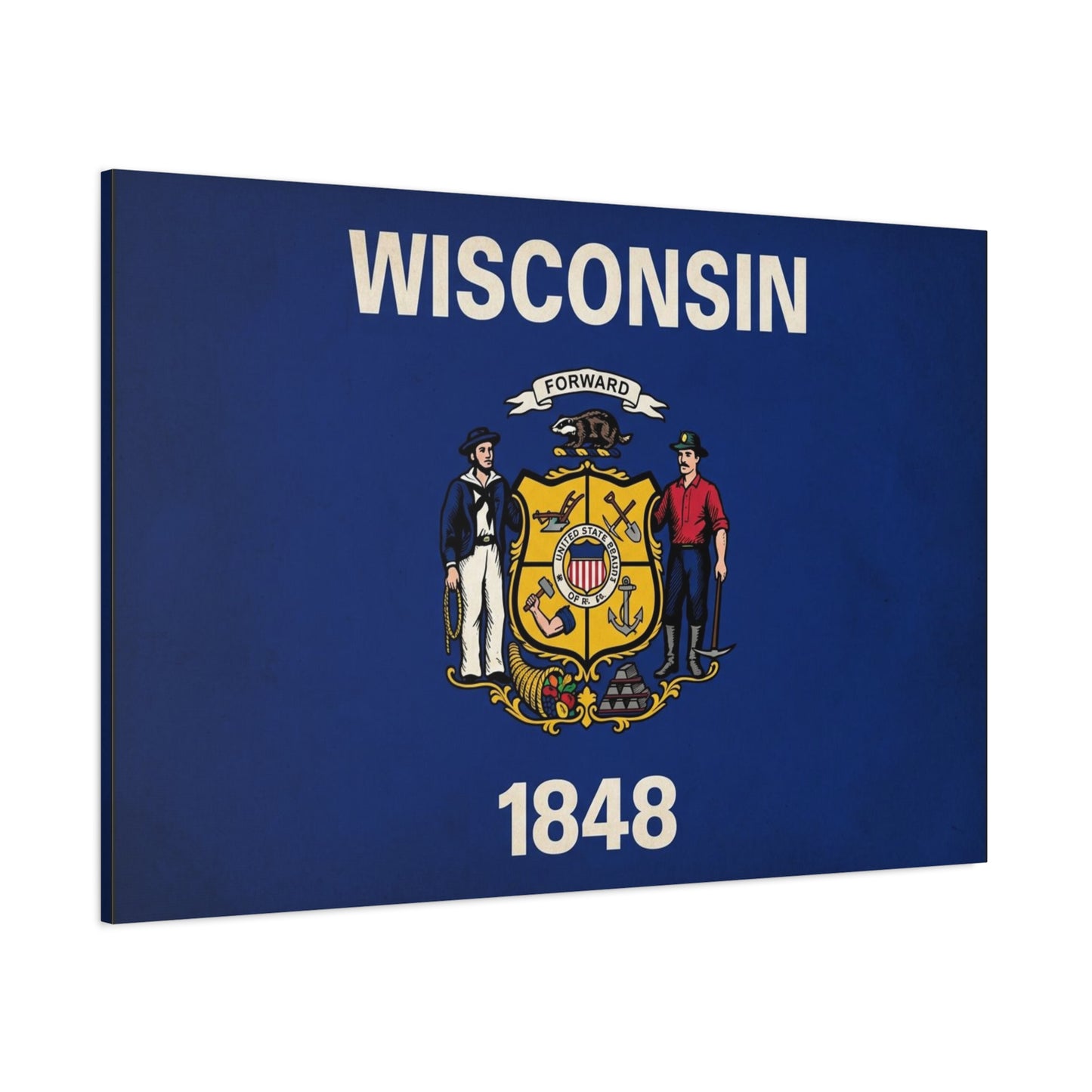 "Wisconsin" 1848 State Flag Canvas Wall Art - Wisconsin Pride Decor, Vintage Typography Banner Print - Patriotic Blue Wall Decor - Living Room Home Decoration - Ready to Hang - Bedroom Home Decoration