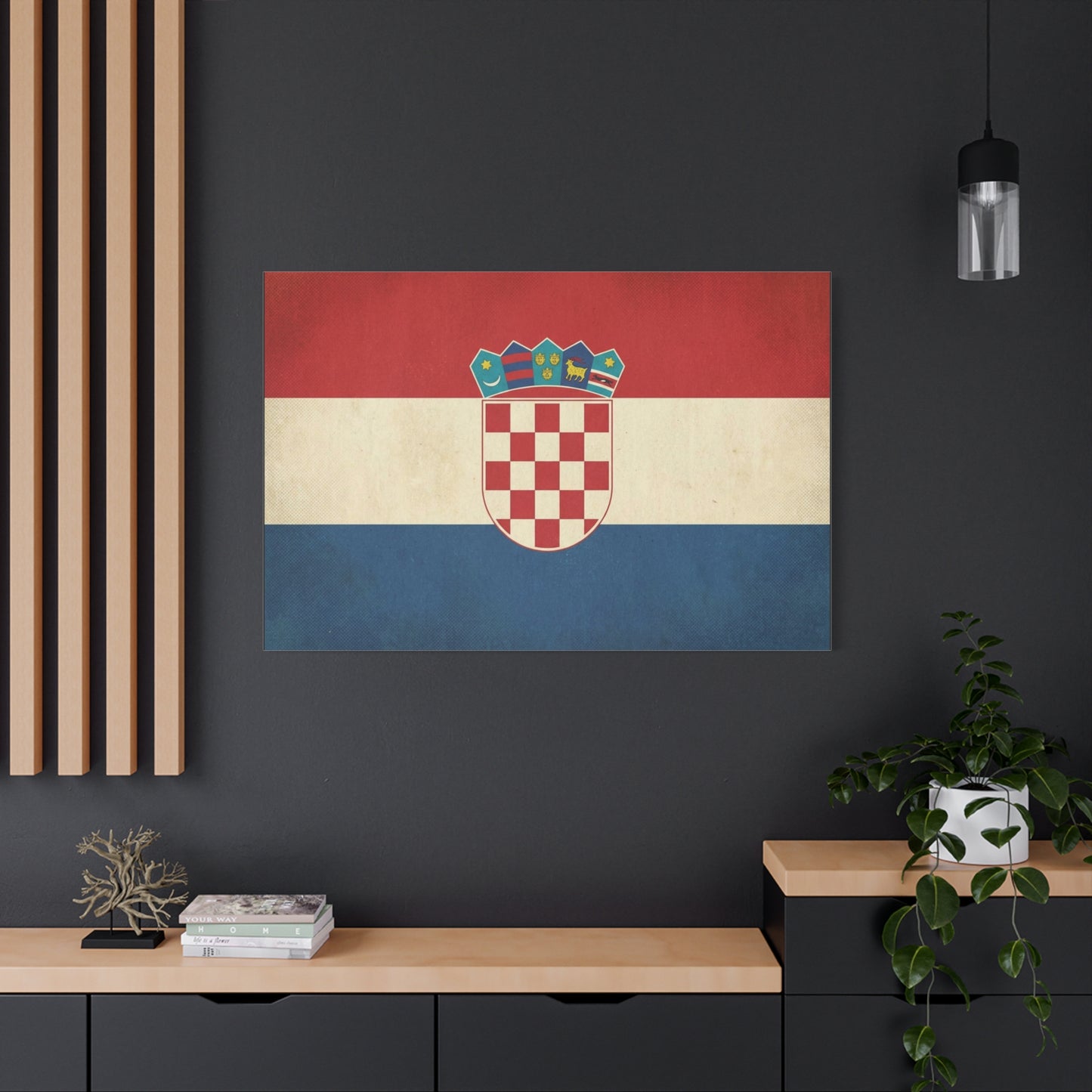 Croatian Flag Canvas Wall Art - Vintage Croatia Coat Of Arms Print, Patriotic Red White Blue Decor - Traditional Style - Living Room Decoration - Living Room Wall Decor - Bedroom Home Decoration