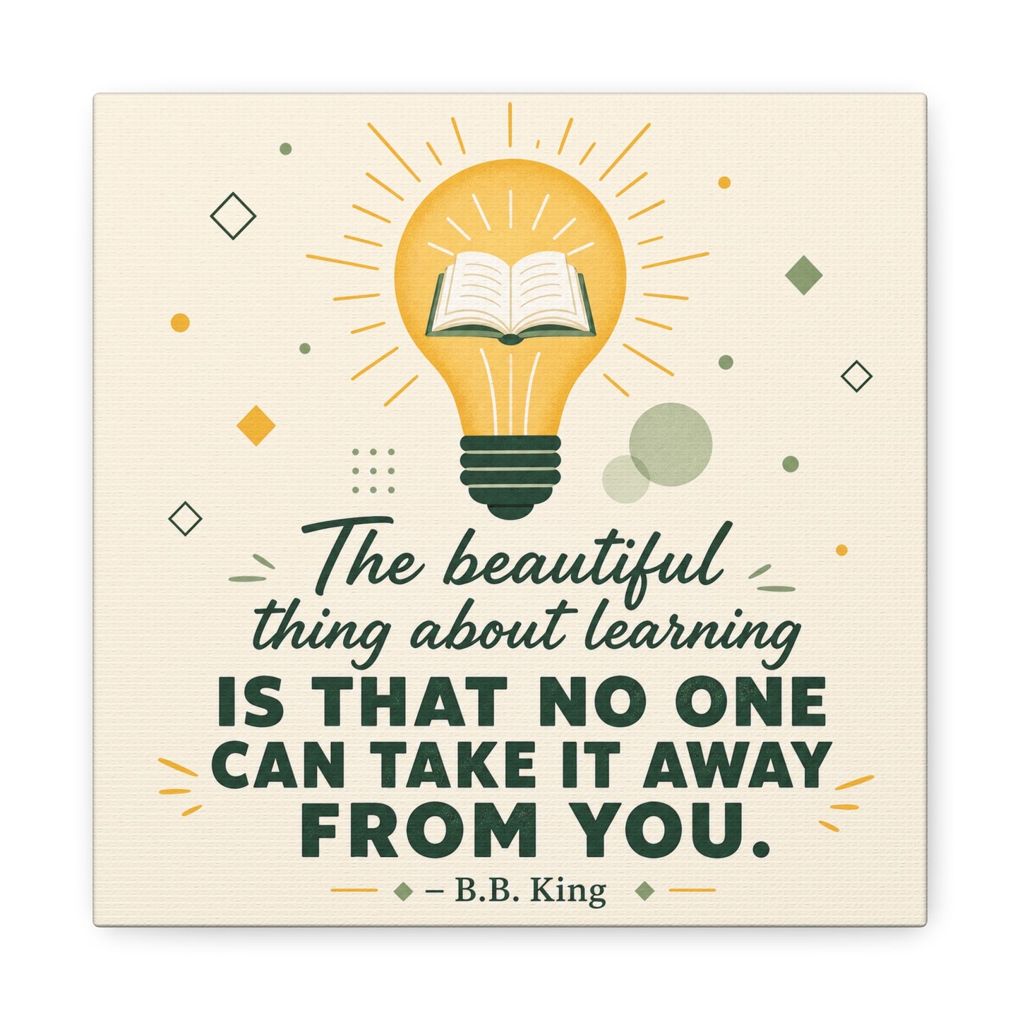 "The Beautiful Thing About Learning Is That No One Can Take It Away From You." Canvas Wall Art - Inspirational Quote Print, Classroom Decor, Teacher Office Wall Decor, Modern Typography