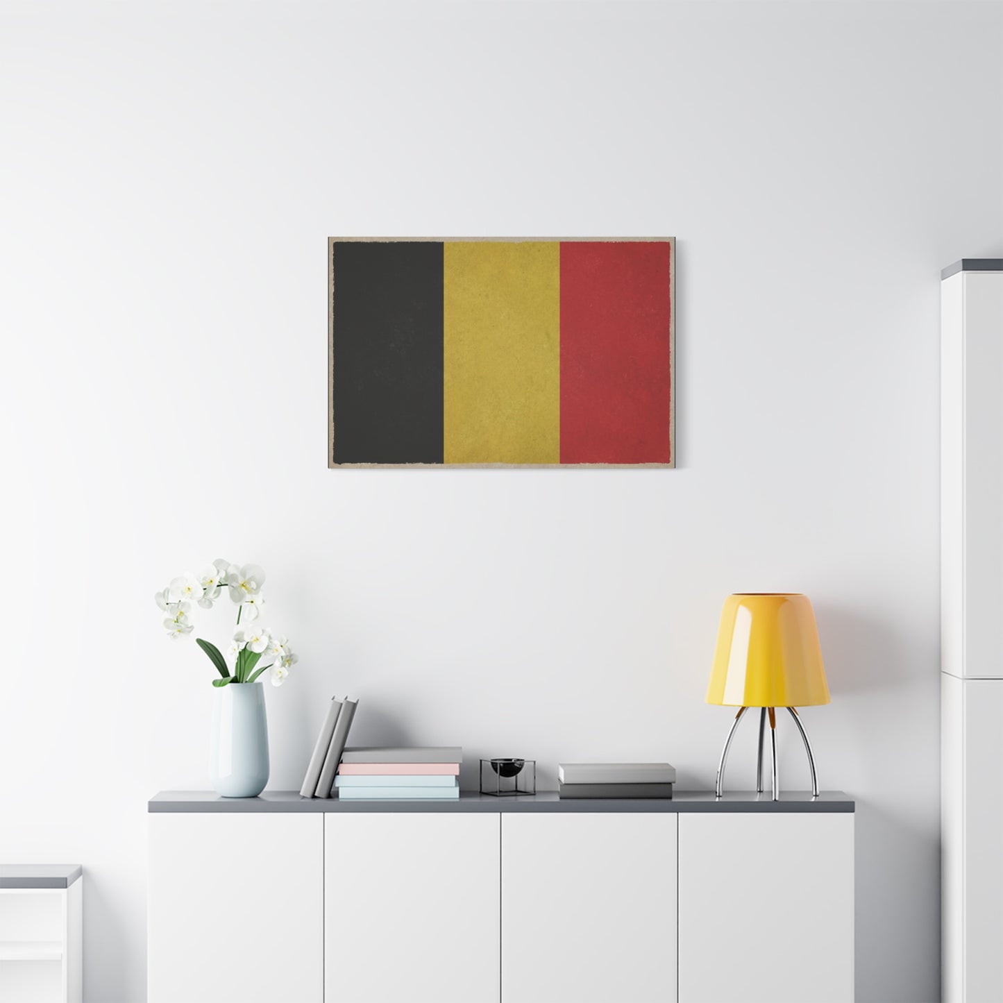 Belgium Flag Canvas Wall Art - Vintage Belgian Flag Print, Black Yellow Red Wall Decor - Rustic Patriotic Artwork - Living Room Home Decoration - Bedroom Home Decoration - Modern Farmhouse Style