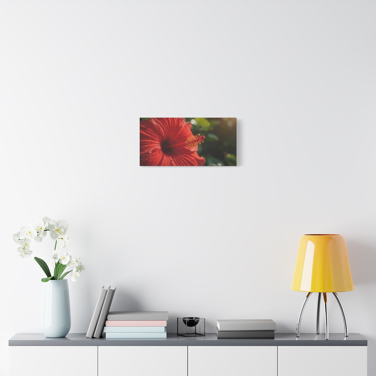 Red Hibiscus Flower Canvas Wall Art - Tropical Floral Botanical Art Print, Warm Sunlit Petals, Matte Cotton Canvas, Contemporary Nature Decor For Bedroom Living Room Office - Living Room Wall Decor