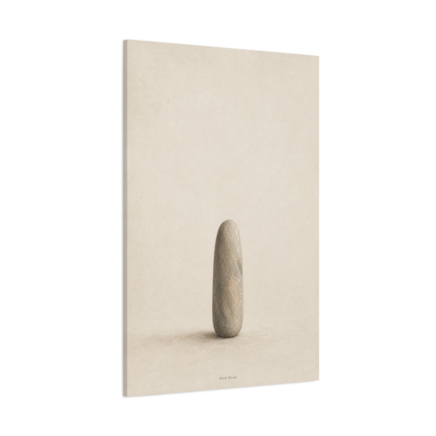 "Slow Down" Minimalist Stone Canvas Wall Art - Neutral Zen Still Life Decor - Contemporary Beige Meditation Print - Bedroom Living Room Decoration - Living Room Wall Decor - Bedroom Home Decoration
