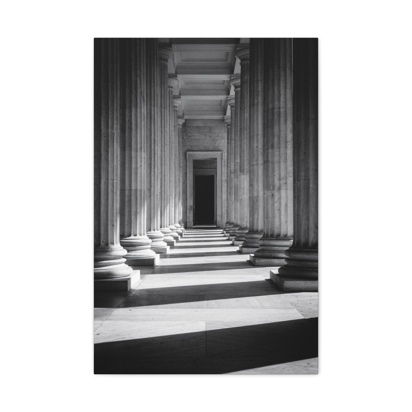 Black And White Classical Column Hallway Canvas Wall Decor - Architectural Art Print, Dramatic Light And Shadow, Minimalist Interior Accent - Living Room Decoration Office Display