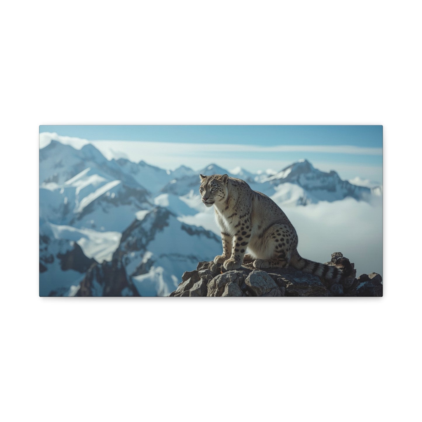 Snow Leopard Canvas Wall Art - Alpine Mountain Wildlife Print, Blue Snowy Peaks, Matte Cotton Canvas, Contemporary Nature Style - Living Room Wall Decor, Office Art Accent - Bedroom Home Decoration