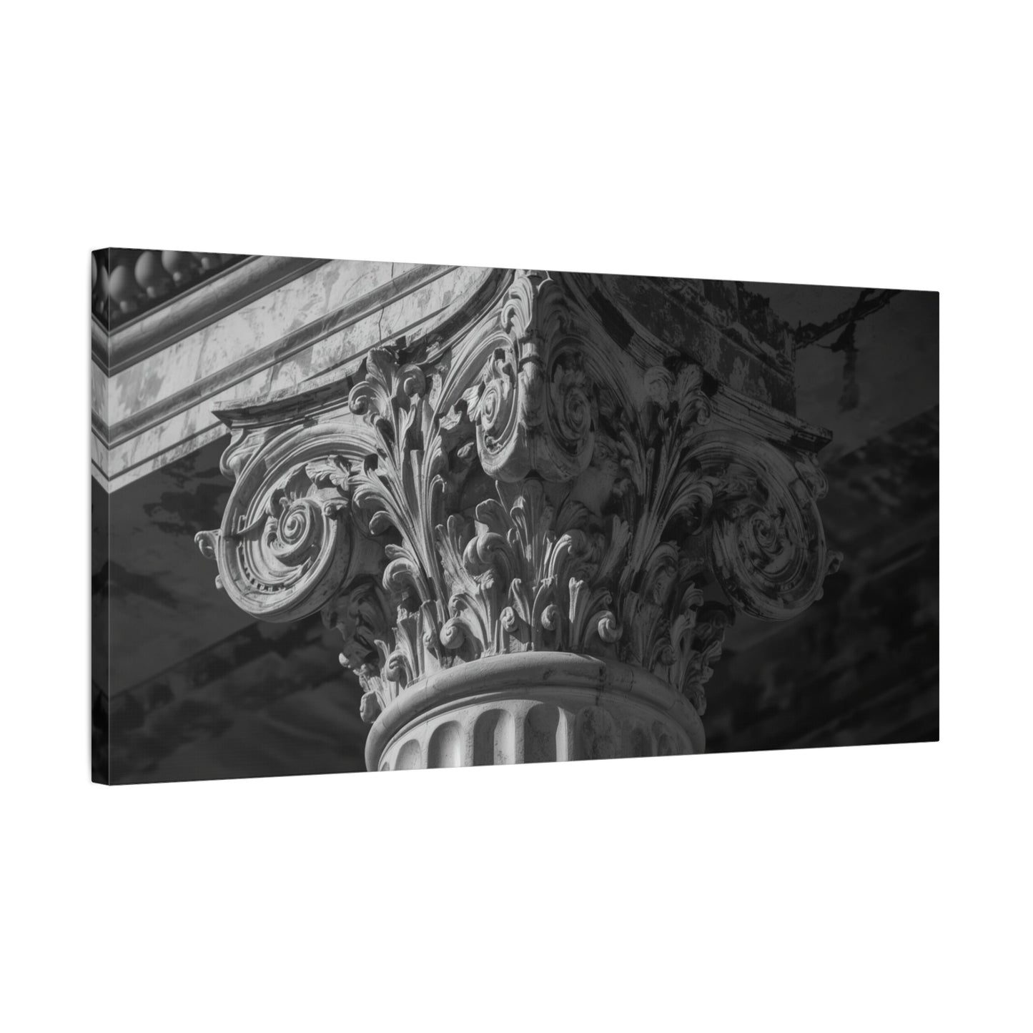 Corinthian Column Canvas Wall Art - Black And White Architectural Capital Art Print - Classical Stone Detail, Matte Finish Canvas - Living Room Wall Decor, Office Art - Bedroom Home Decoration