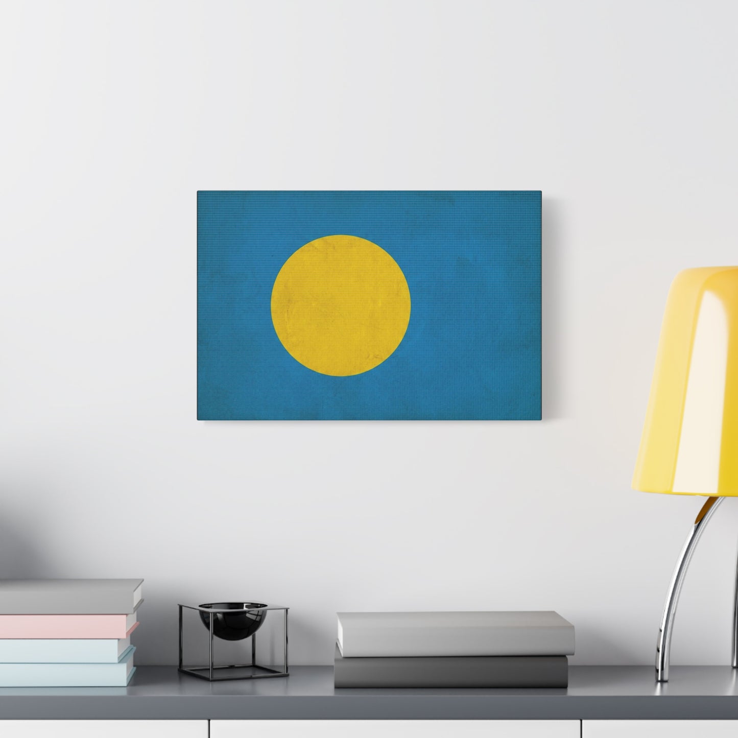 Palau Flag Canvas Wall Art - Blue Field With Golden Yellow Disc - Minimalist Tropical Island Print - Modern Living Room Wall Decor, Bedroom Home Decoration, Office Accent - Bedroom Home Decoration