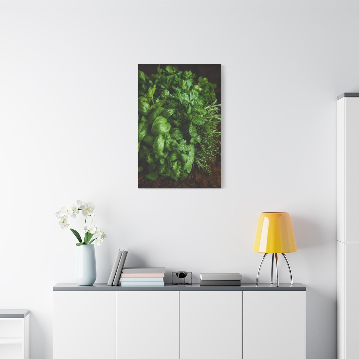 Fresh Herb Canvas Wall Art - Basil, Parsley, Mint, Rosemary Food Art Print - Botanical Kitchen Decor, Rustic Farmhouse Style, Matte Canvas Print, Dining Room Wall Accent - Ready to Hang