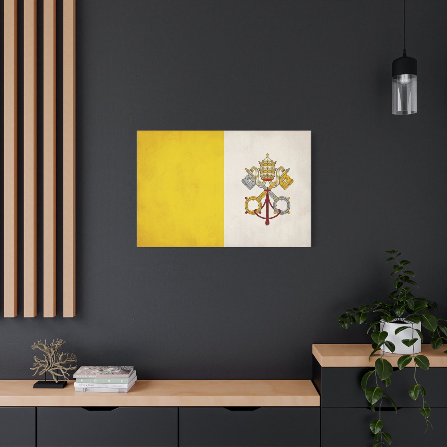 Vatican Flag Canvas Wall Art - Papal Keys And Tiara Catholic Wall Decor - Yellow White Heraldic Print - Traditional Religious Style - Bedroom Home Decoration - Bedroom Home Decoration - Ready to Hang