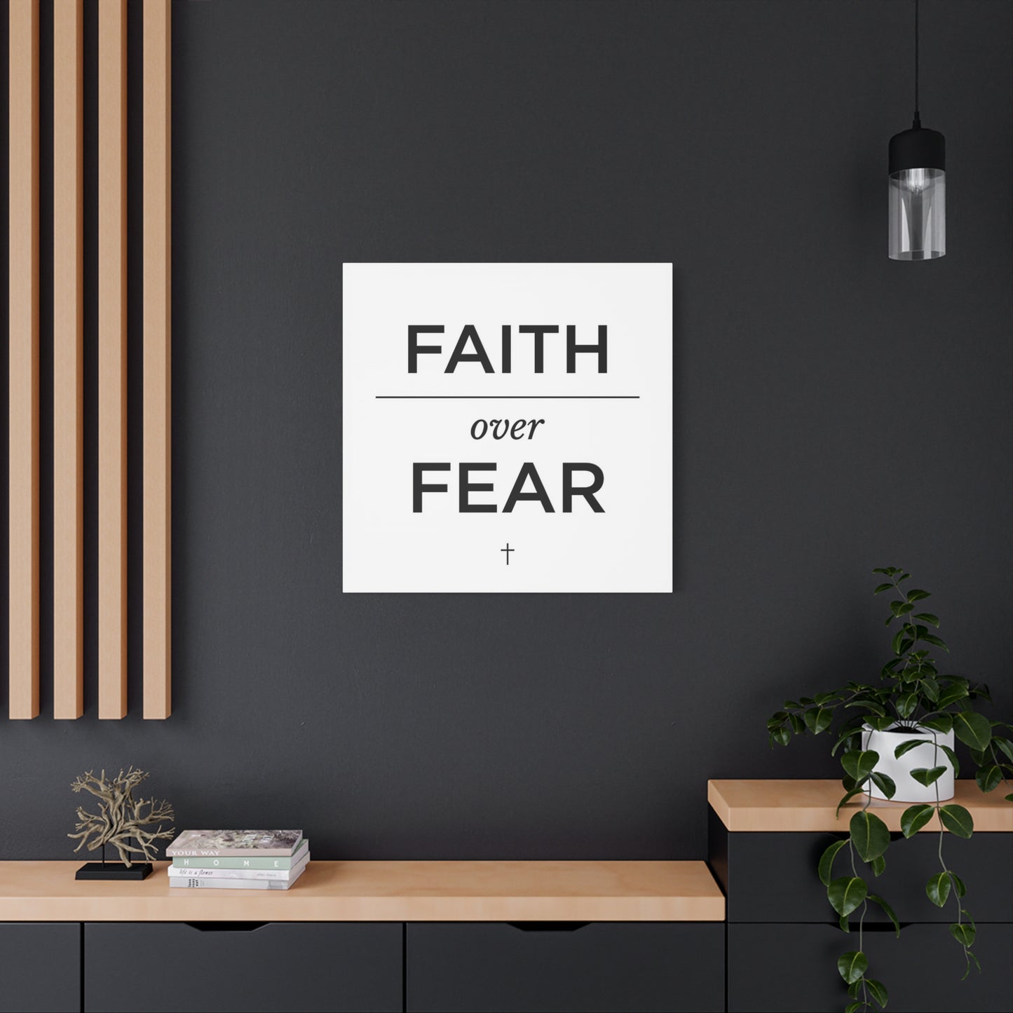 "Faith Over Fear" Christian Canvas Wall Art - Minimalist Bible Verse Cross Print, Black And White Typography Decor - Modern Farmhouse Style - Living Room Bedroom Office Wall Decor