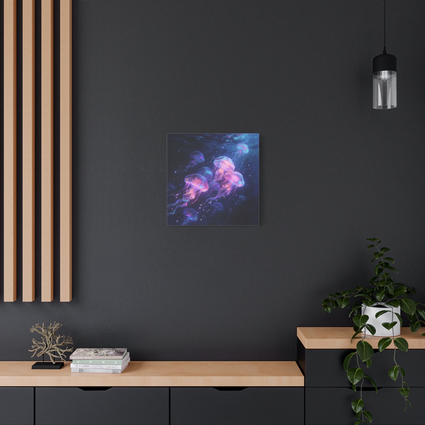 Glowing Jellyfish Canvas Wall Art - Ocean Fantasy Sea Life Decor, Luminous Pink Blue Artwork - Matte Canvas Print, Contemporary Style - Bedroom Wall Decor, Meditation Space Accent - Ready to Hang