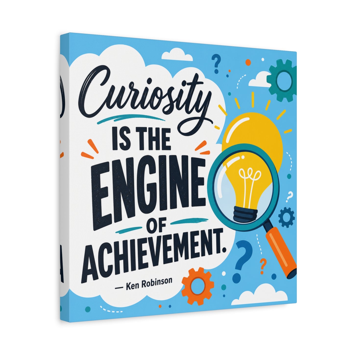 "Curiosity Is The Engine Of Achievement." Quote Canvas Wall Art - Classroom Inspirational Decor, Light Bulb Learning Poster, Teacher Office Wall Hanging, Kids Study Room Decoration - Ready to Hang