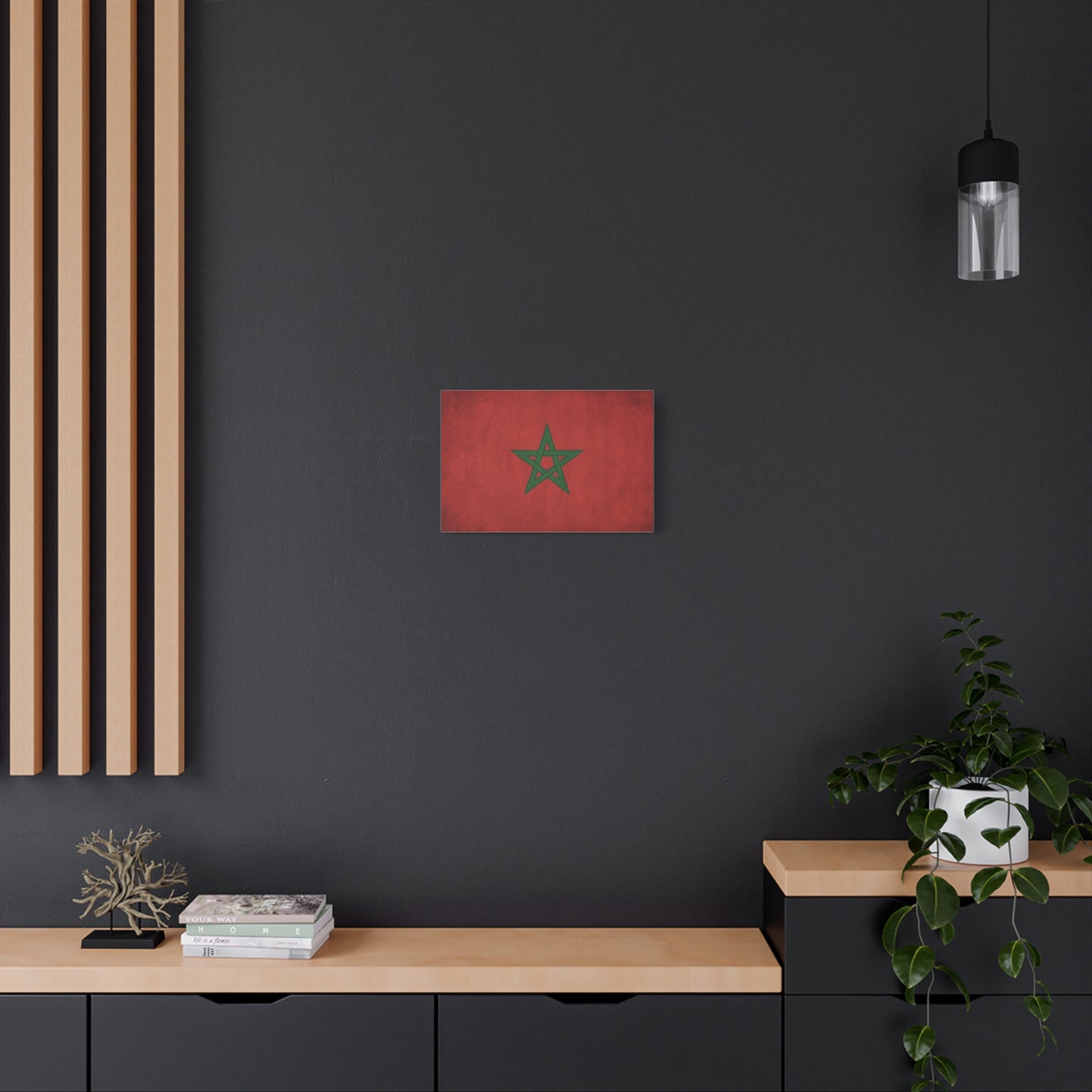Morocco Flag Canvas Wall Art - Moroccan Red Green Pentagram Print, Vintage Textured National Decor - Modern Cultural Style - Living Room Wall Decor, Bedroom Home Decoration - Bedroom Home Decoration