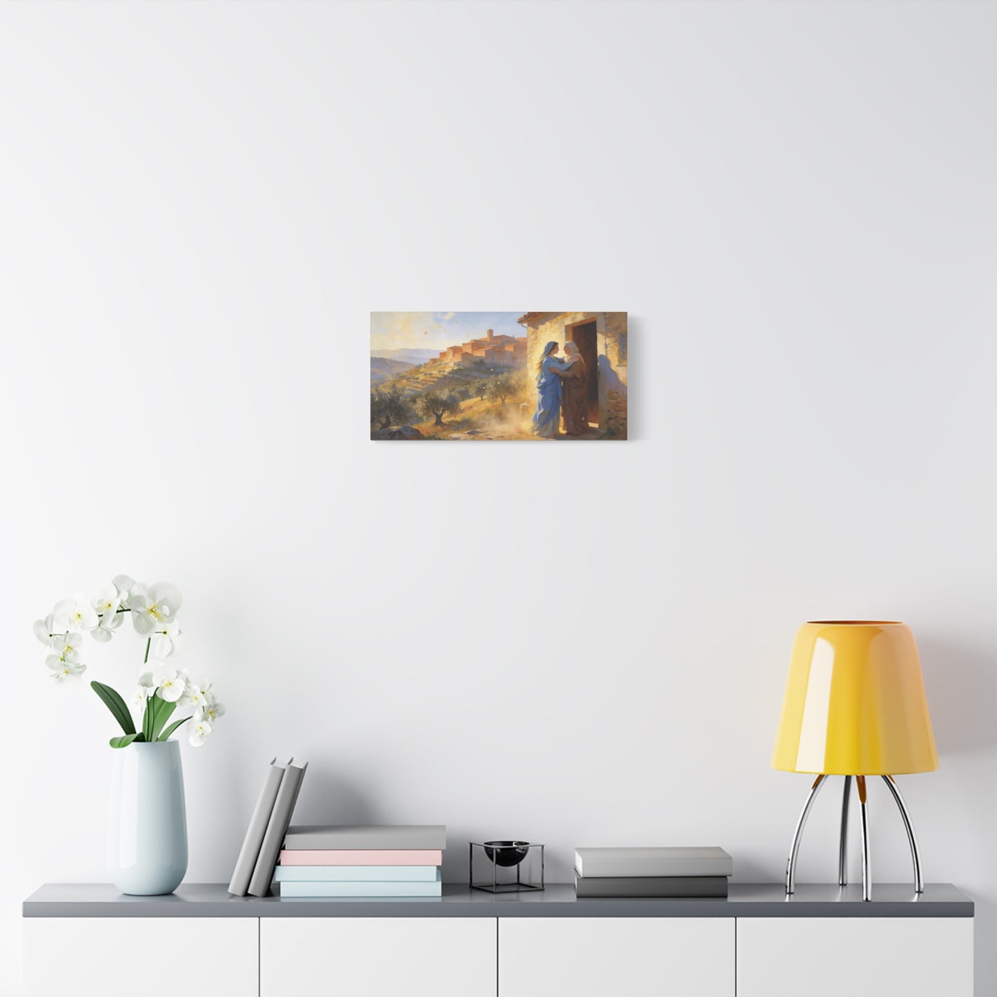 Virgin Mary Visitation Canvas Wall Art - Religious Biblical Village Scene, Golden Light Painting - Christian Home Decor, Traditional Style - Living Room Wall Decor Bedroom Decoration - Ready to Hang