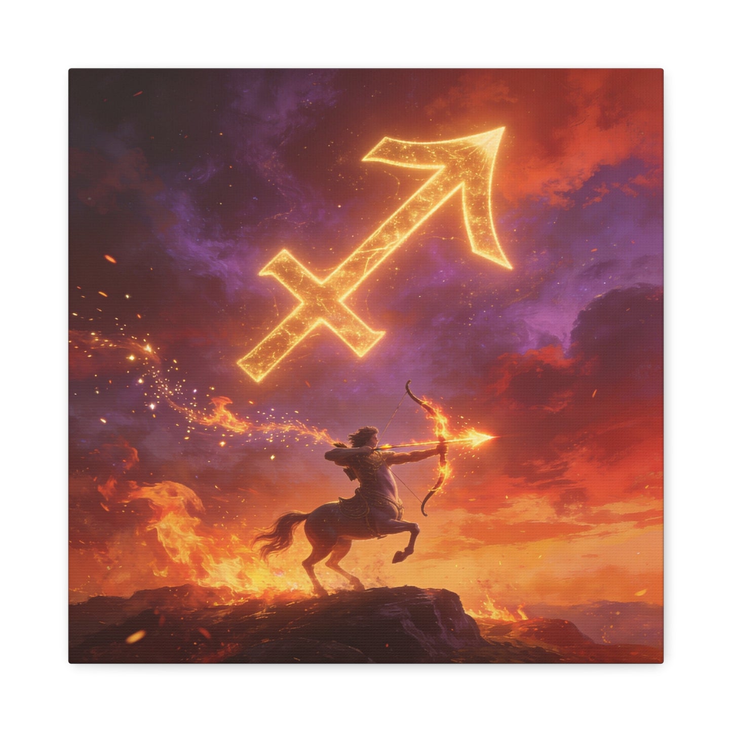 Sagittarius Zodiac Canvas Wall Art - Fiery Centaur Archer Astrology Print, Glowing Constellation Symbol - Matte Canvas Decor - Fantasy Style For Bedroom, Office Wall Art - Bedroom Home Decoration