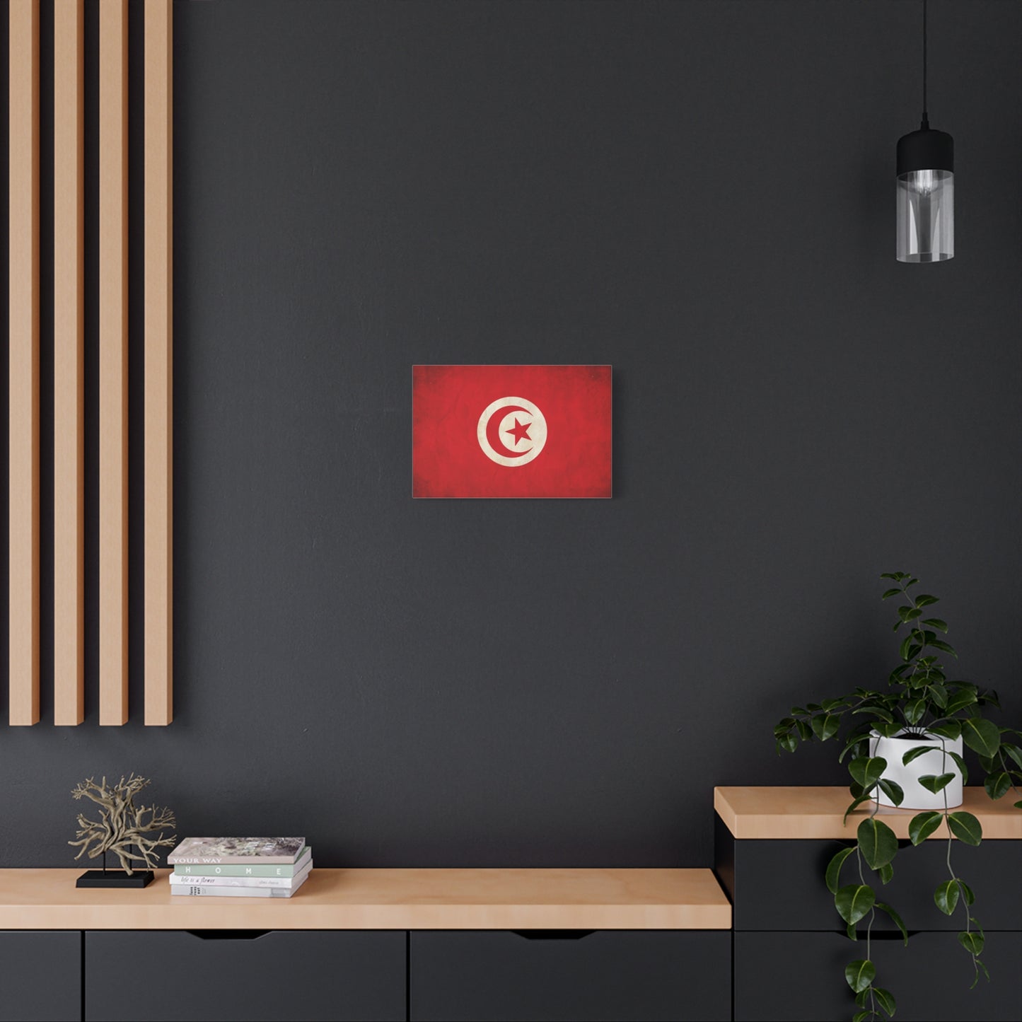 Tunisia Flag Canvas Wall Art - Vintage Red Crescent Star Print, Patriotic Country Decor - Matte Cotton Artwork - Living Room Wall Decor - Bedroom Home Decoration - Bedroom Home Decoration