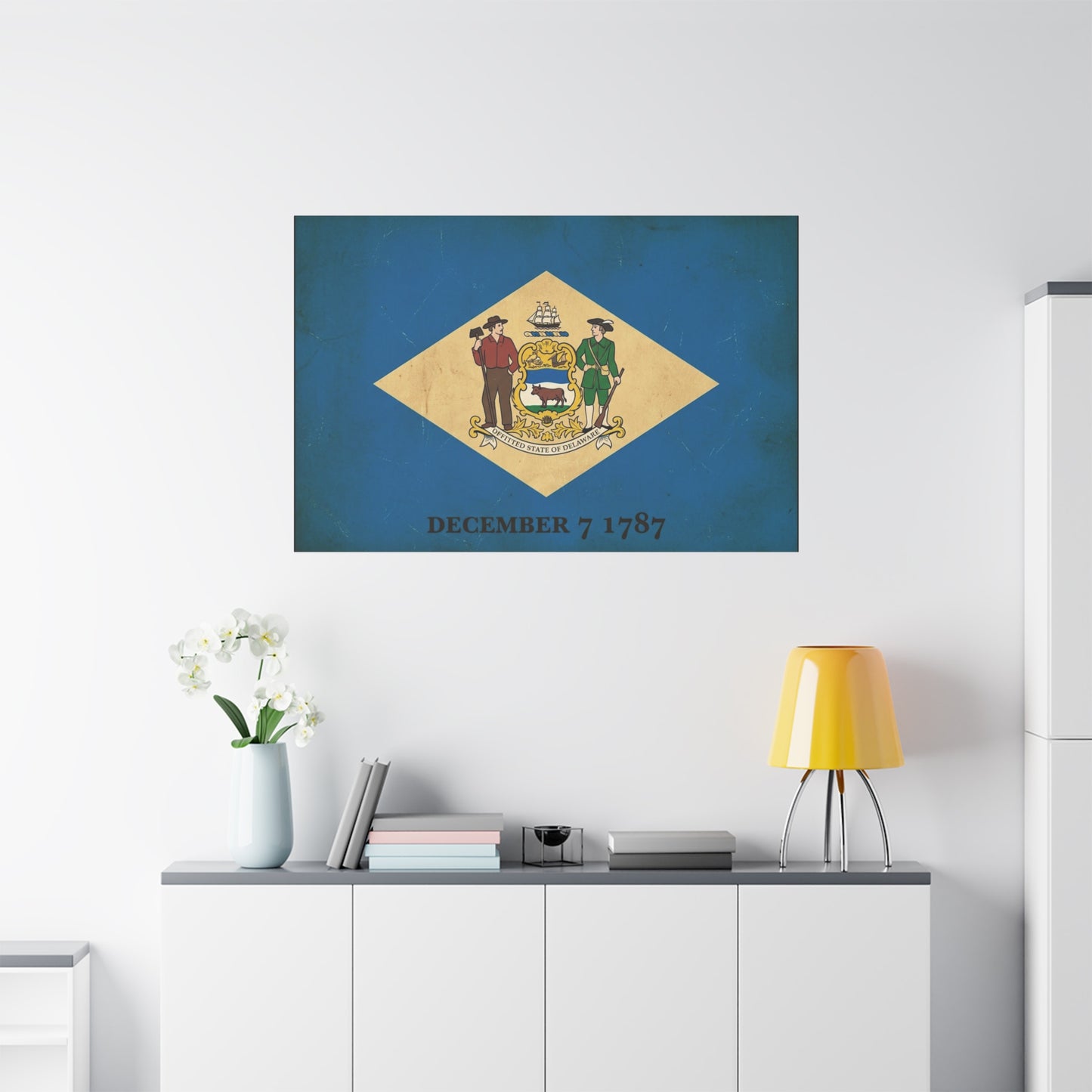 Delaware State Flag Canvas Wall Art - "December 7 1787" Vintage Blue Banner Print - Patriotic Historical Decor, Matte Canvas, Living Room Wall Decor, Office Art - Ready to Hang - Ready to Hang