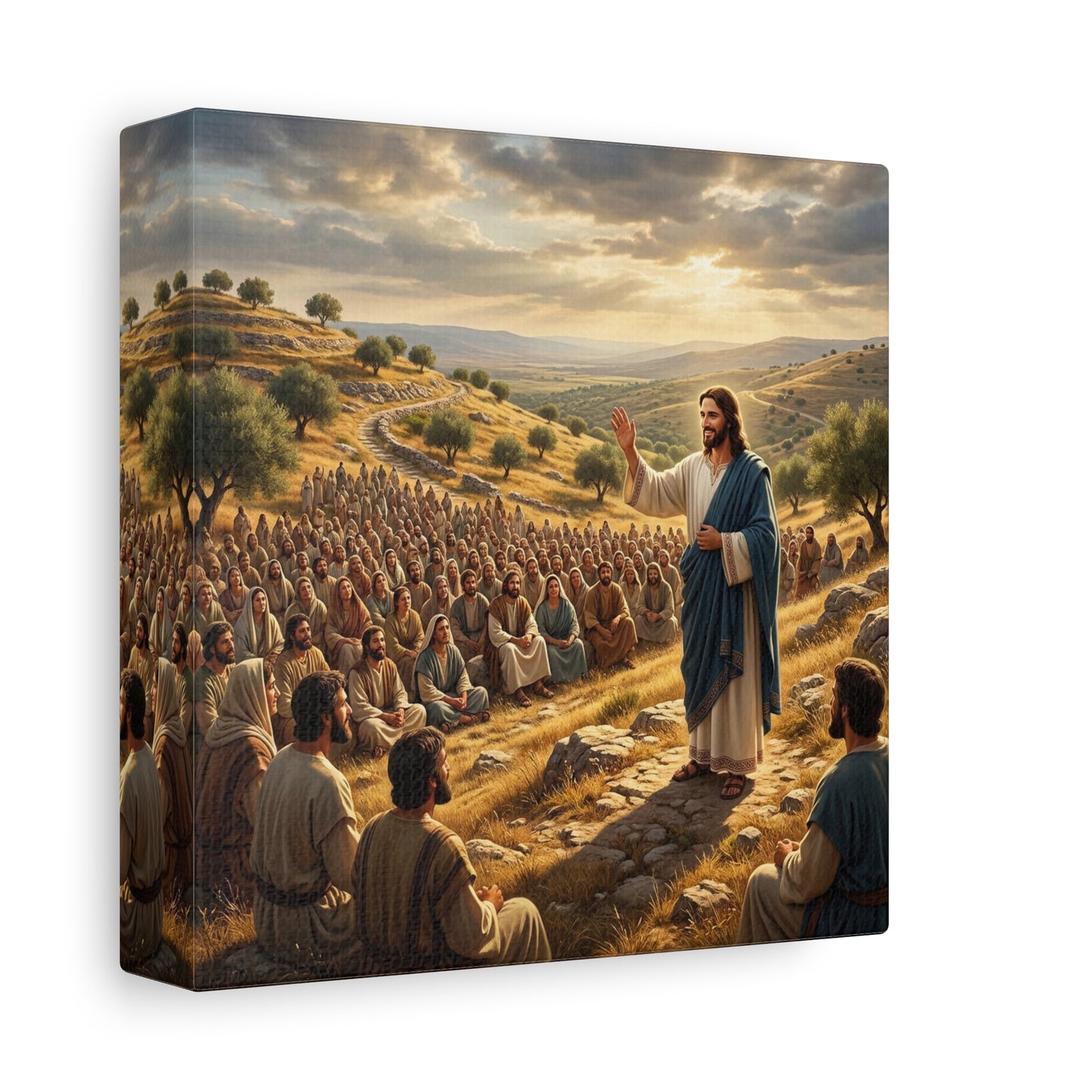 Jesus Teaching Multitude Canvas Wall Art - Biblical Hillside Sermon Scene, Matte Cotton Print - Traditional Christian Decor - Living Room Wall Decor, Bedroom Home Decoration, Office Art