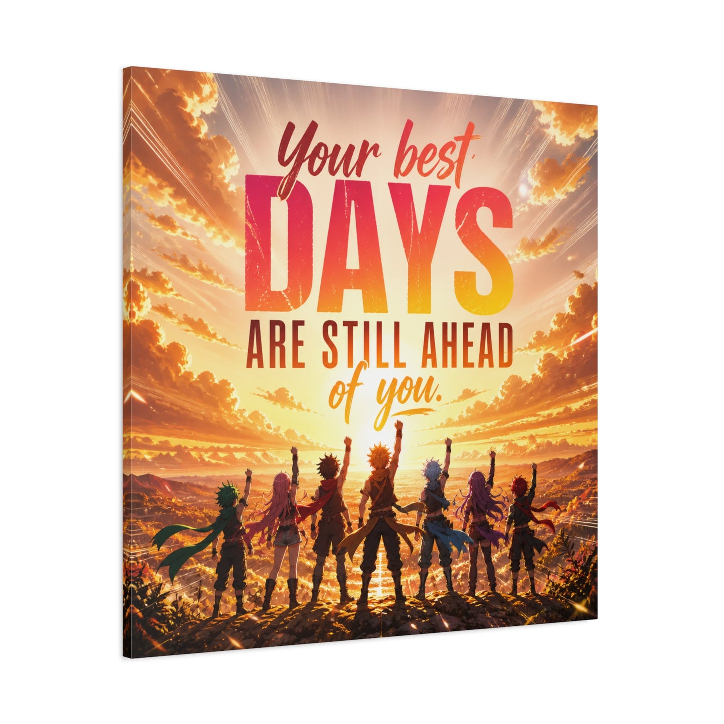 "Your DAYS Are Still Ahead Of You." Anime Quote Canvas Wall Art - Sunset Sky Motivational Poster Print - Contemporary Typography Decor - Bedroom Wall Accent - Ready to Hang - Bedroom Home Decoration